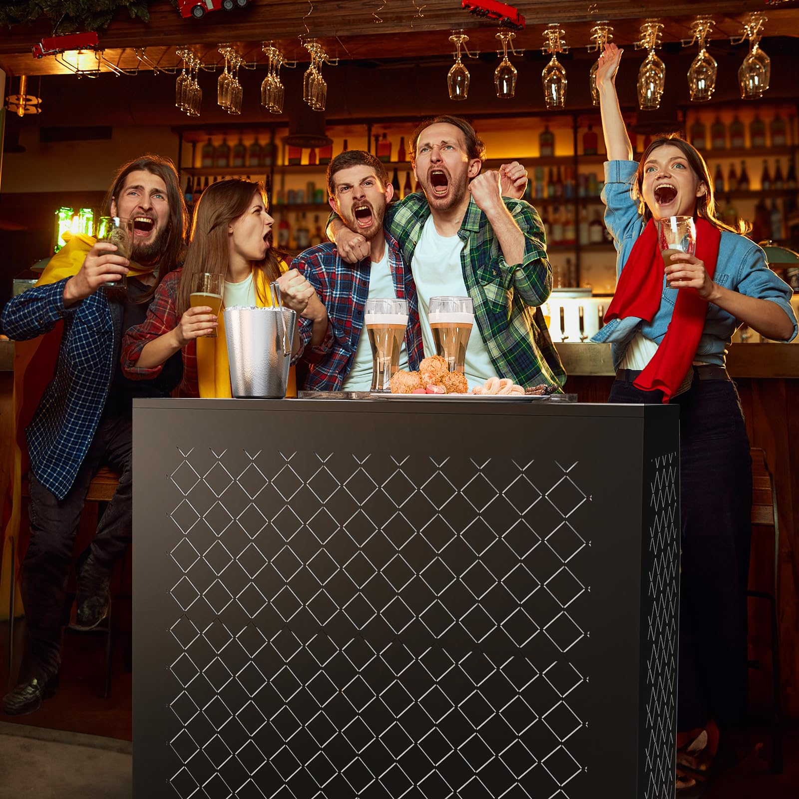 VINGLI 44 Inch Portable Bar Table with 3-Tier Shelves | Rolling Mobile Bar Cart for Home, Events & Commercial Use | Indoor Outdoor Party, Wedding, Trade Show & Backyard Entertaining