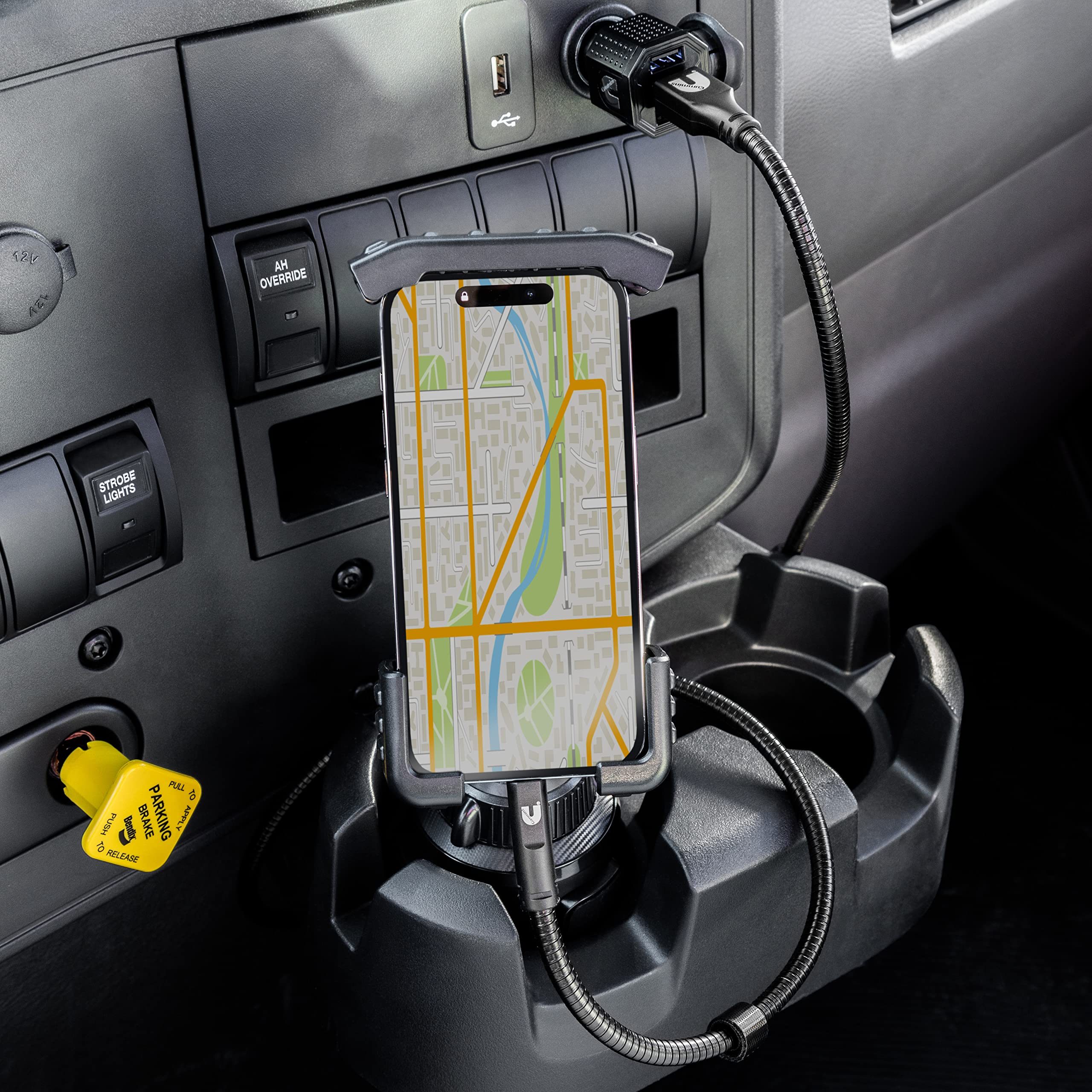 Cummins Cup Car Phone Holder - Adjustable Truck Phone Mount for Cell Phones - Black - Perfect for Commuting and Road Trips