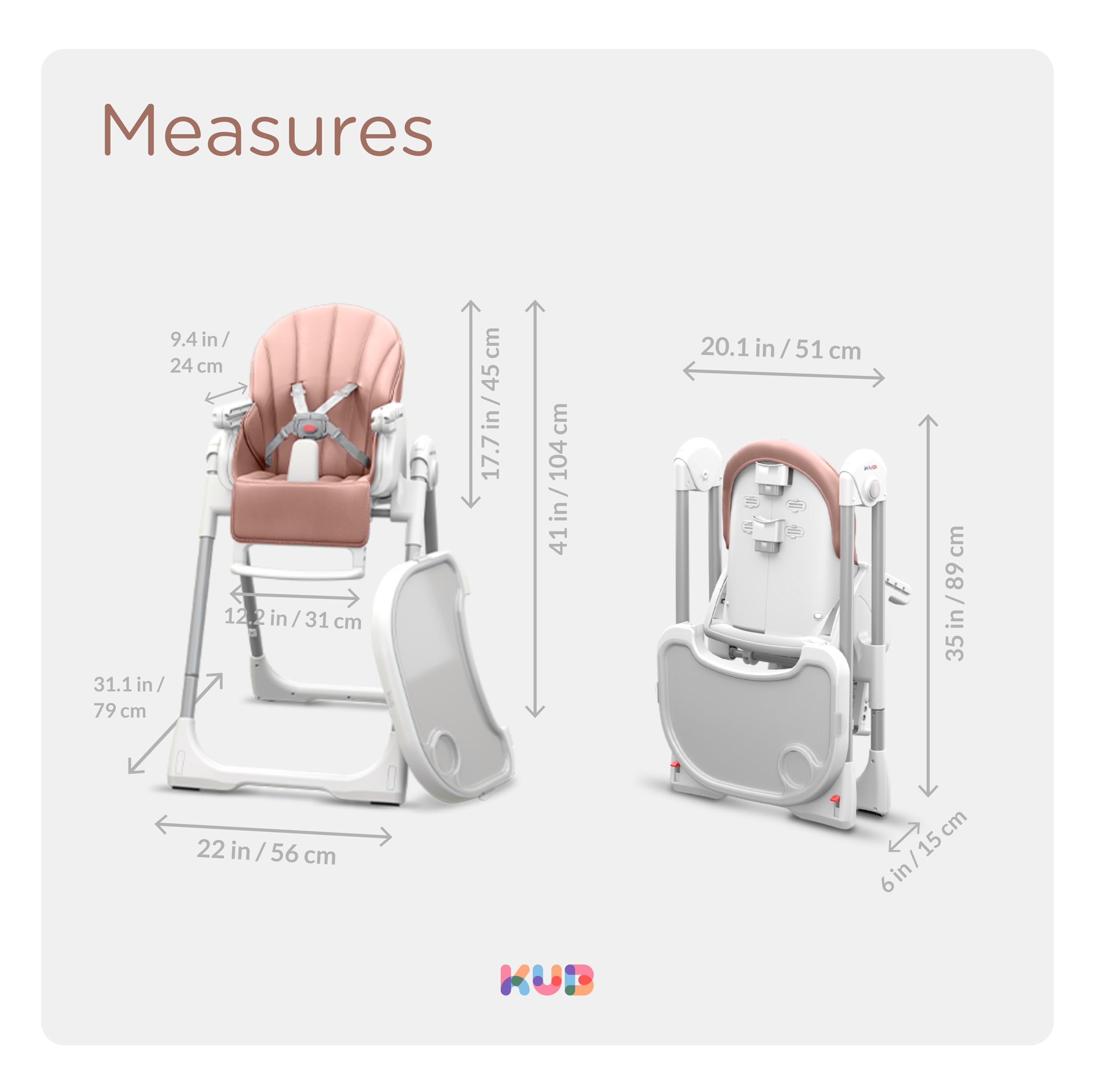 **KÜB 3-in-1 Foldable Baby High Chair – Adjustable 7 Heights & 4 Recline Positions, Removable Seat & Tray for Easy Cleaning, 2 Locking Wheels – Multifunctional Infant Highchair for Babies & Toddlers (Pink, Includes Toys) – Perfect for Dining, Feeding & Playtime at Home or Travel**