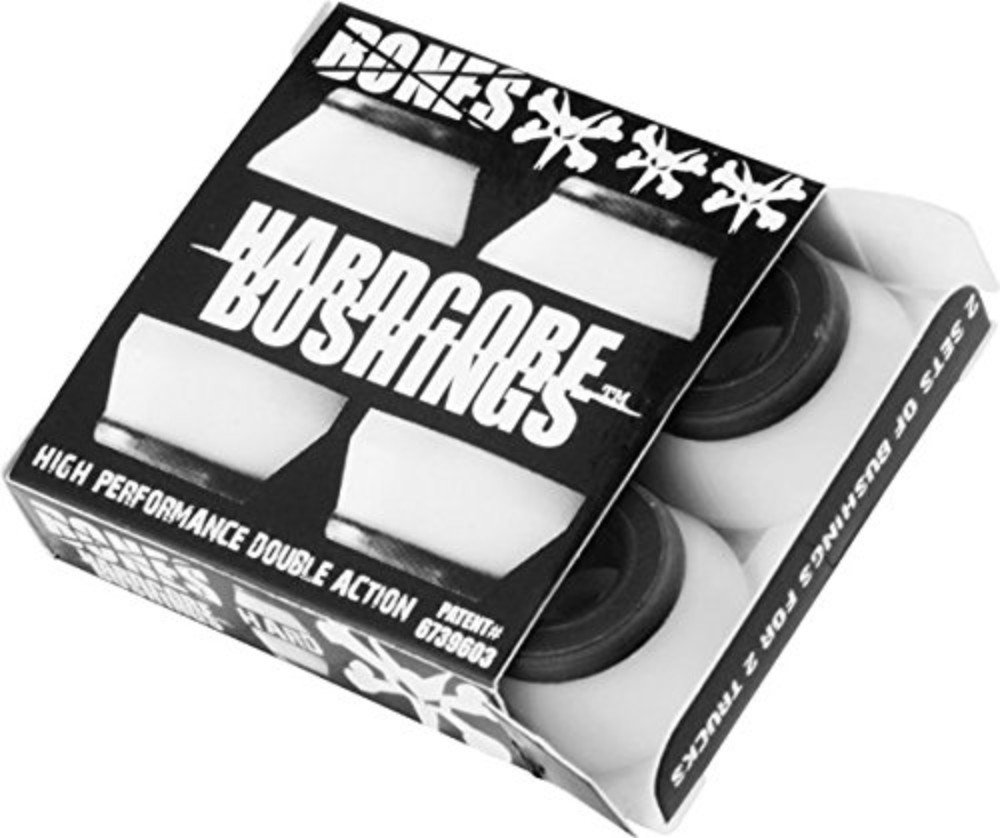 Bones Wheels Hardcore White & Black Skateboard Bushings - Set of 4 Hard Bushings for Smooth Skateboard Performance | Perfect for Street Skating, Park Riding & Trick Performance