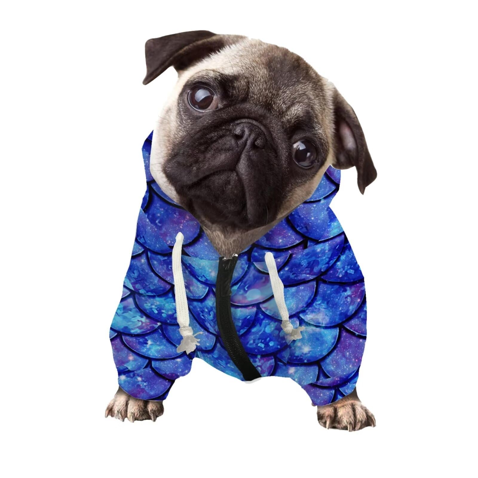 Howilath Blue Mermaid Scale Dog Hoodie - Warm Pet Jacket for Small Medium Dogs & Cats | Puppy Kitten Winter Apparel | Perfect for Outdoor Walks & Photo Shoots