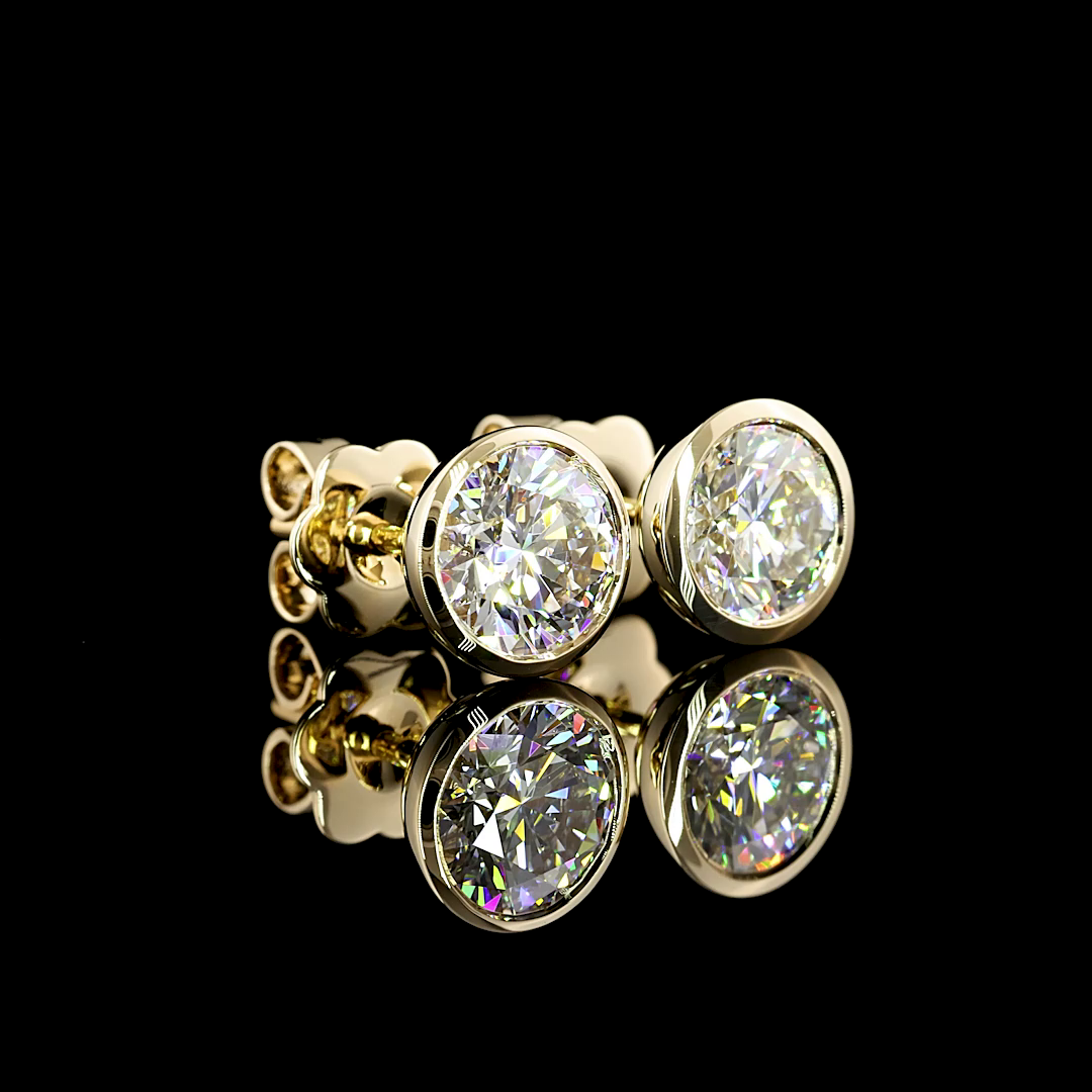 2.08 Carat Lab-Grown Round D VS1 Diamond Stud Earrings in 14K Yellow Gold – Perfect for Weddings, Anniversaries & Everyday Elegance