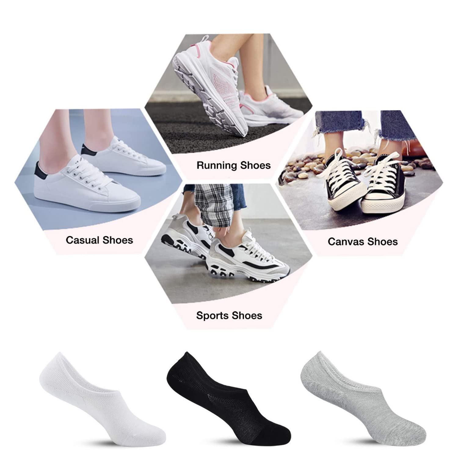 AKOENY Women's No Show Socks 6-Pack - Low Cut Invisible Ankle Socks for Flats, Sneakers & Loafers - Comfortable Liner Socks for Everyday Wear, Workouts & Casual Outfits