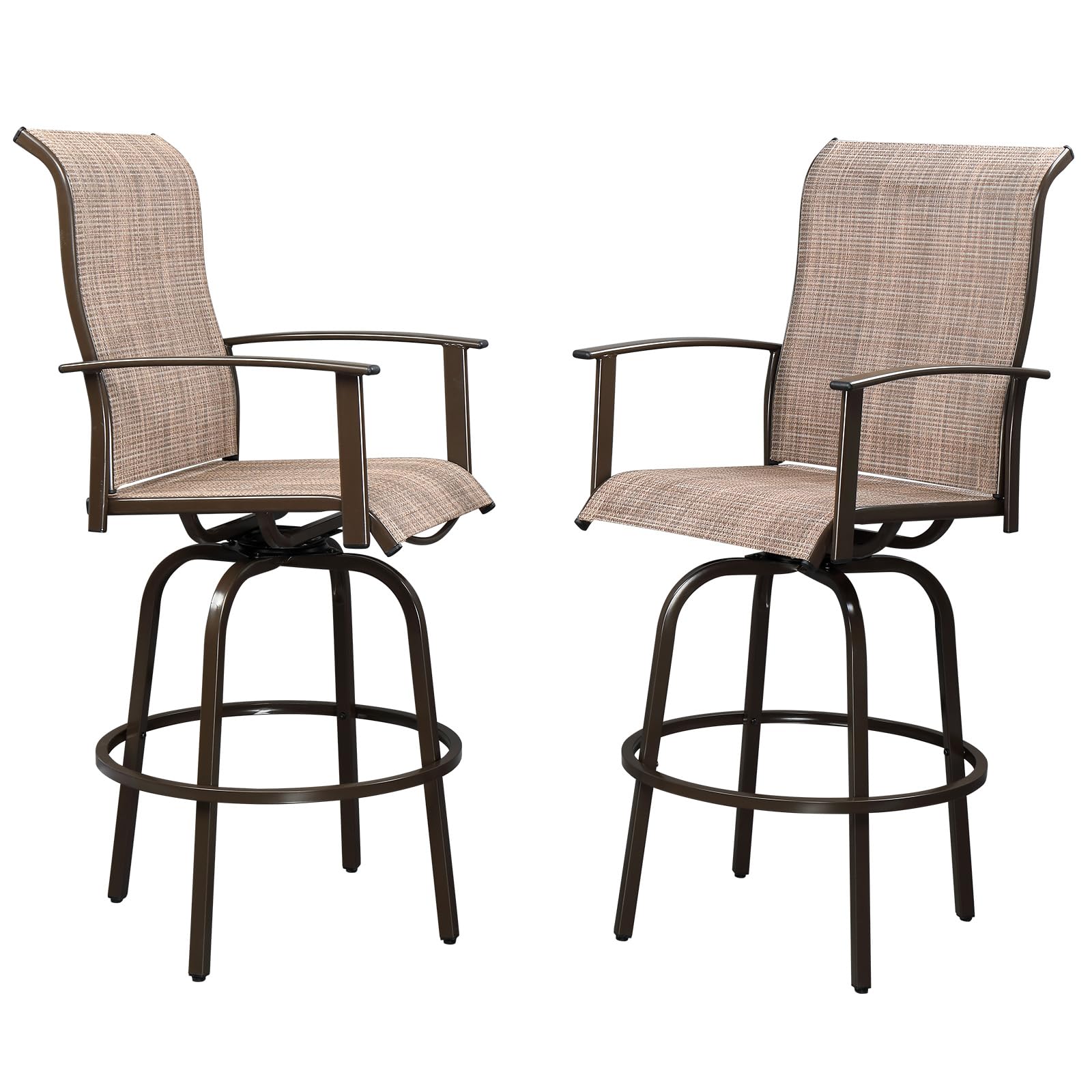 VINGLI 2-Piece Outdoor Swivel Bar Stool Set - All-Weather Metal Bar Height Chairs for Patio, Yard, Garden, Poolside & Lawn - Brown (Perfect for Outdoor Dining, Entertaining & Relaxing)