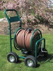Heavy Duty 4-Wheel Steel Hose Cart - Durable Garden Watering & Irrigation Tool for Lawn, Farm, and Outdoor Use
