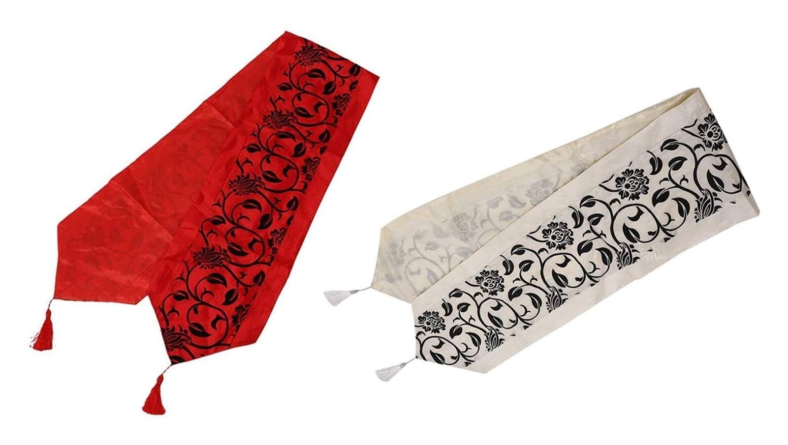 SUCICI 2-Pack Floral Table Runners - Elegant Dark Red & Beige Wedding Tablecloth, Kitchen Decor, Christmas Party Supplies | Perfect for Dining Tables, Holiday Celebrations & Home Decoration