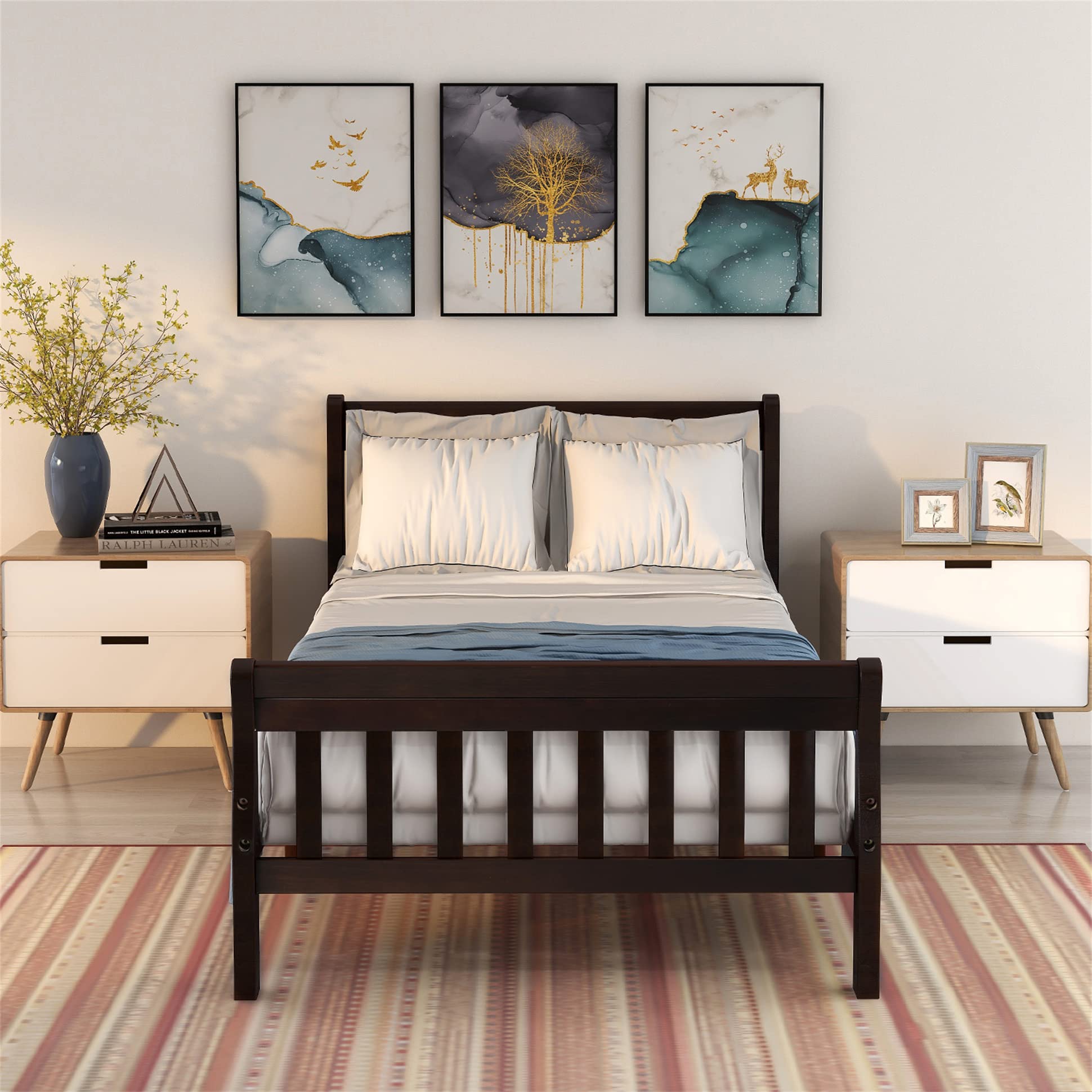 Harper & Bright Designs Twin Bed Frame - Solid Wood Platform Bed with Headboard & Footboard, Wood Slat Support, No Box Spring Needed - Perfect for Kids, Teens & Guest Rooms (Twin, Espresso)