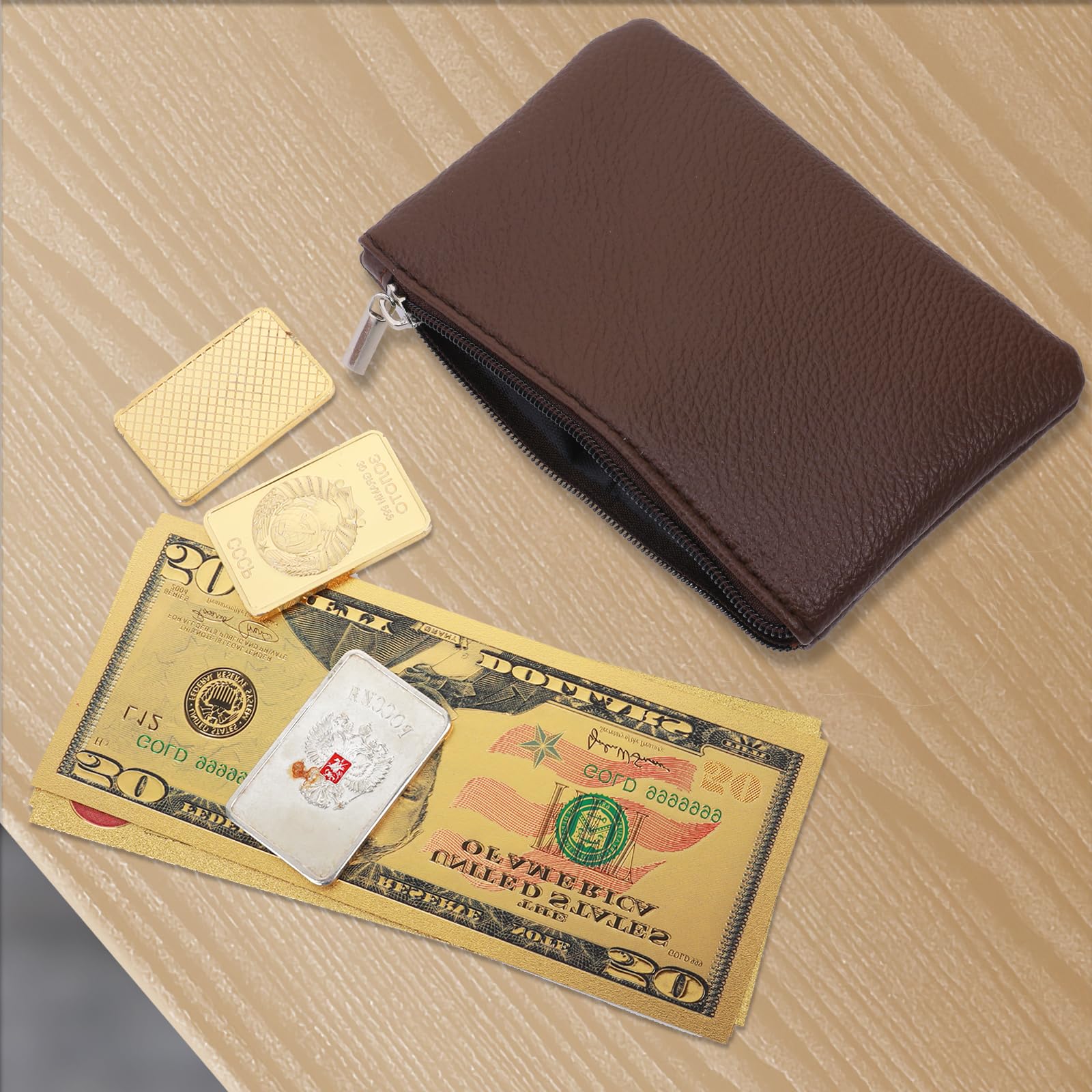 Simarro Vegan Leather Coin Purse - Lychee Pattern Zipper Wallet for Women | Compact Credit Card Holder with ID Slot | Fits Folded Bills, Keys & Lipstick (Coffee) | Perfect for Travel, Shopping & Everyday Use
