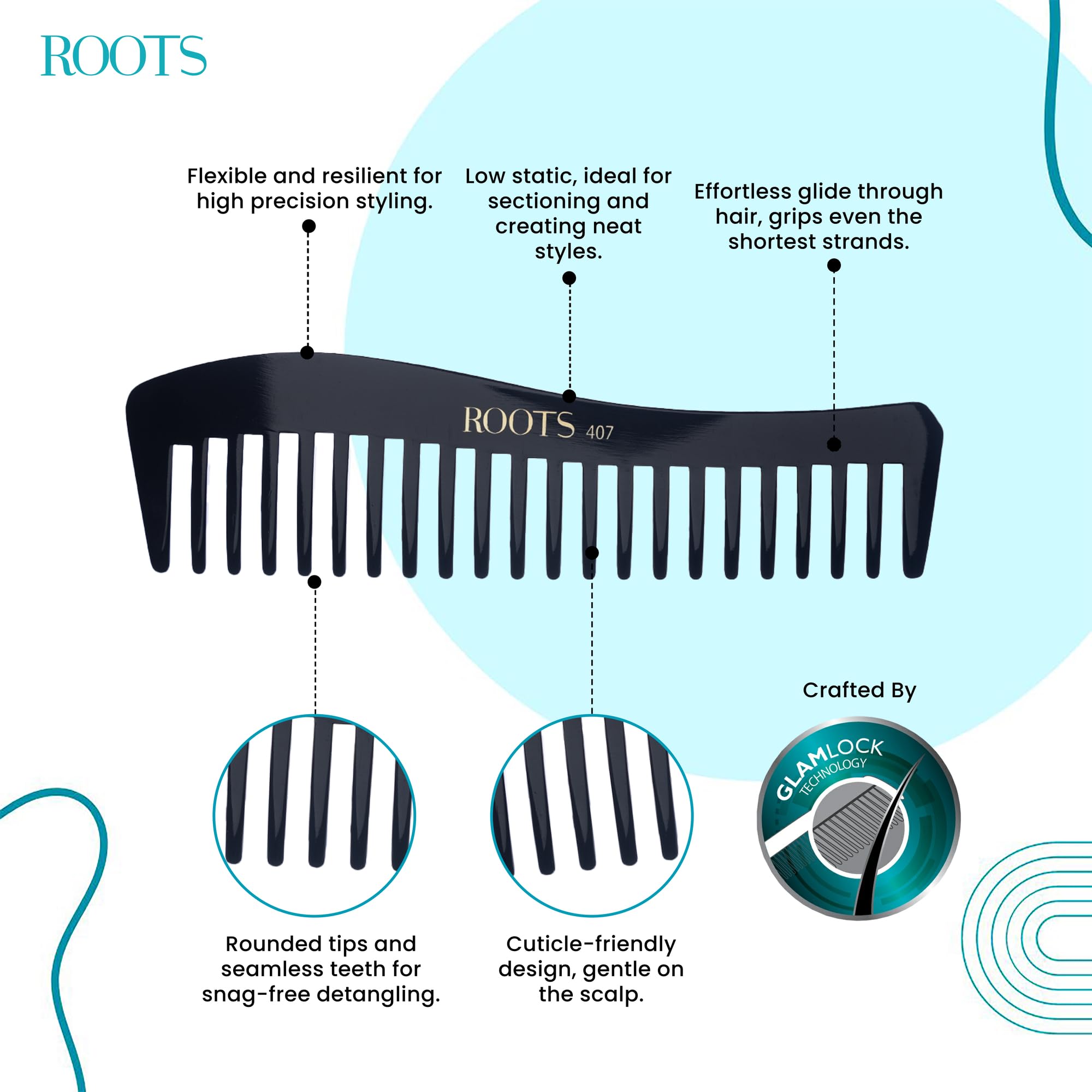 Professional Detangling & Shampoo Comb for Men and Women - Wide Tooth Hair Comb for Curly, Thick & Natural Hair - Lightweight Styling Tool (Pack of 1, Model 407) - Perfect for Salon, Home & Travel Use
