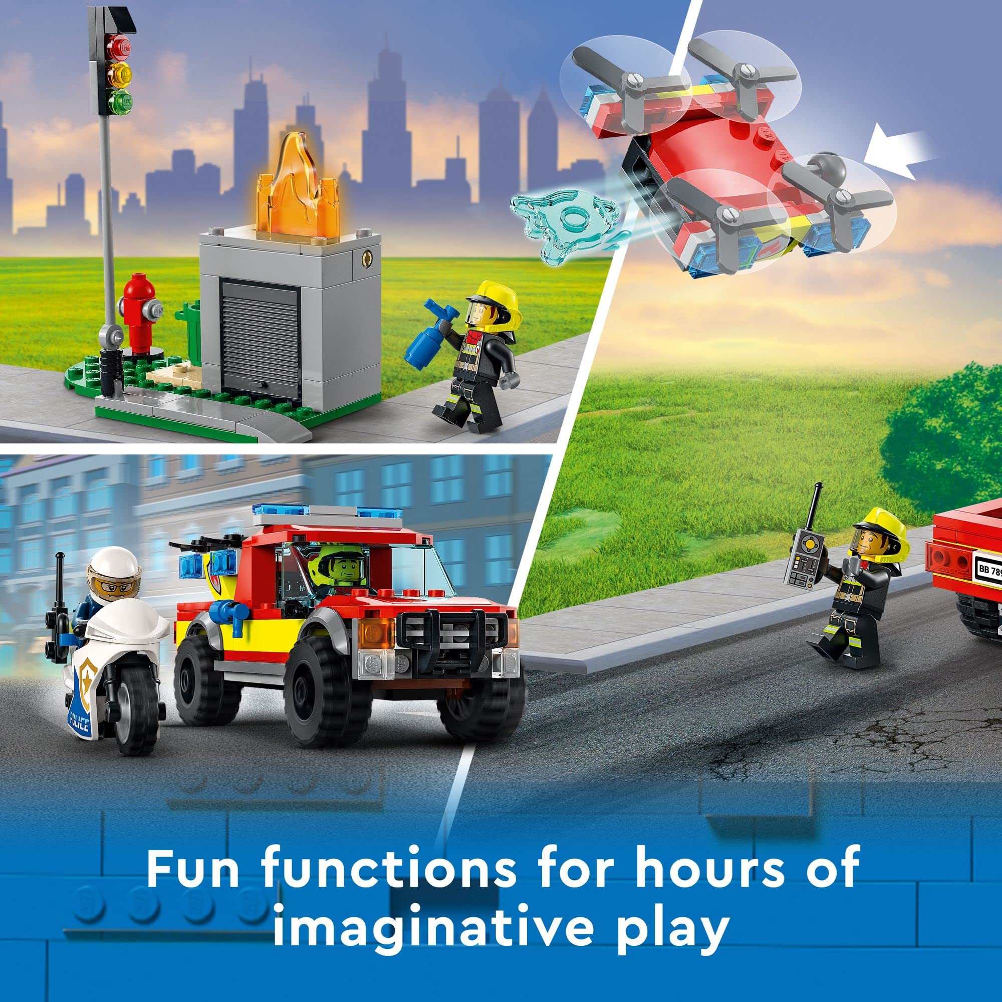 LEGO City Fire Rescue & Police Chase Building Set 60319 - Kids Fire Truck & Police Car Toy with 3 Minifigures, Emergency Vehicles, Motorcycle - Creative STEM Building Blocks for Boys & Girls Ages 5+ - Perfect for Role Play, Birthday Gifts & Classroom Learning Activities