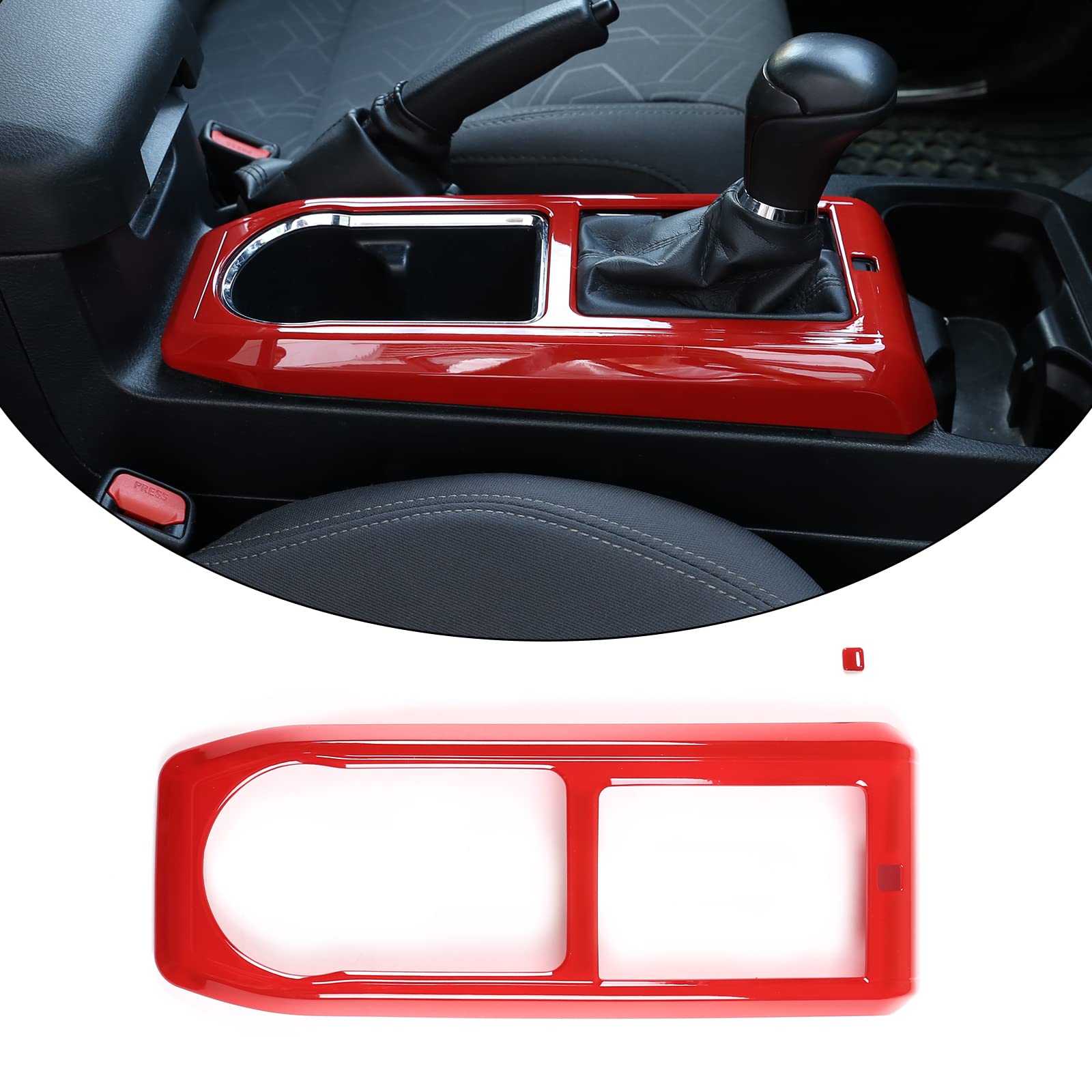 ABS Gear Shift Panel Protective Trim Frame Compatible with Toyota Tacoma 2015-2023 - Red Shift Knob Cup Holder Cover Accessories for Interior Car Protection & Style Upgrade