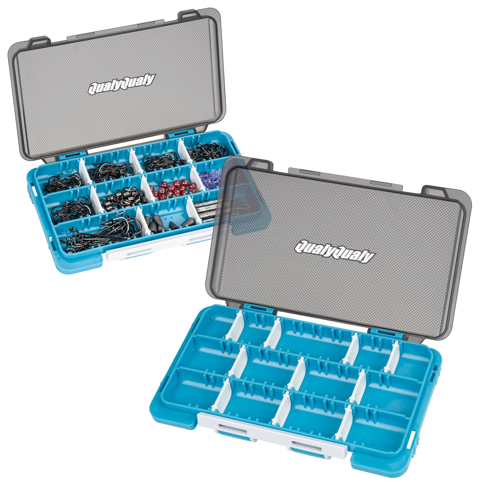 **QualyQualy 2-Pack Small Fishing Tackle Box Organizer with Removable Dividers – Portable Plastic Storage Box for Fishing Gear & Accessories – Perfect for Outdoor, Camping & Boat Trips (Blue)**