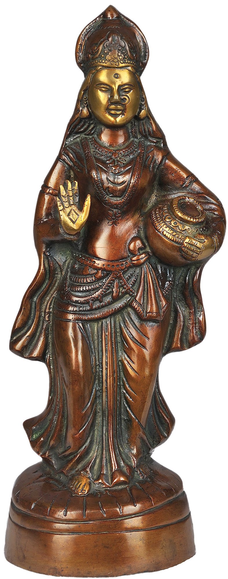 Radharani with Milk Pot Brass Statue - Handcrafted Hindu Deity Figurine for Home Altar, Puja Worship & Spiritual Decor