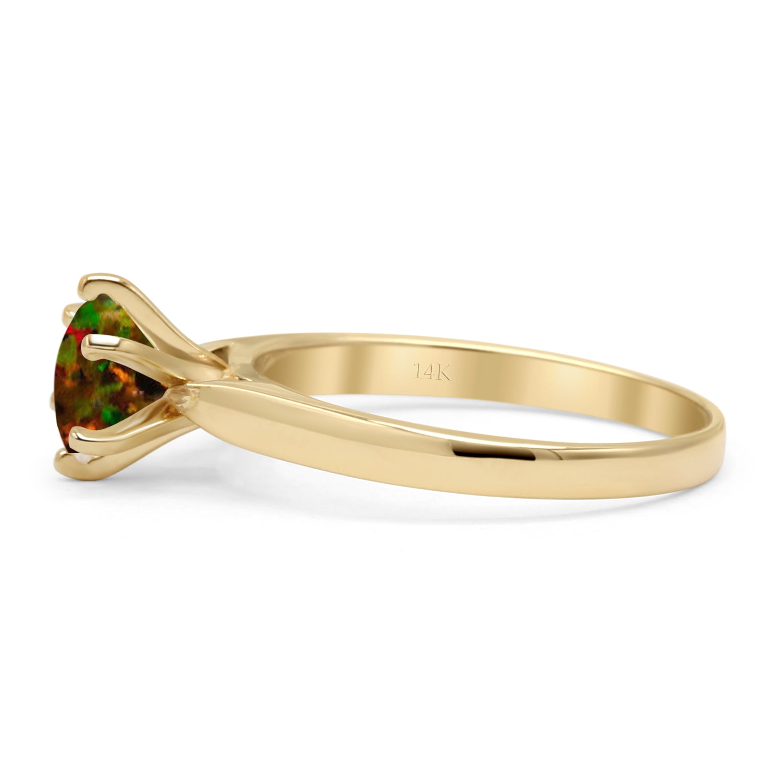 14K Yellow Gold Round Solitaire Lab-Created Black Opal Art Deco Ring for Women | Elegant Vintage Engagement, Wedding, Anniversary & Gift Jewelry