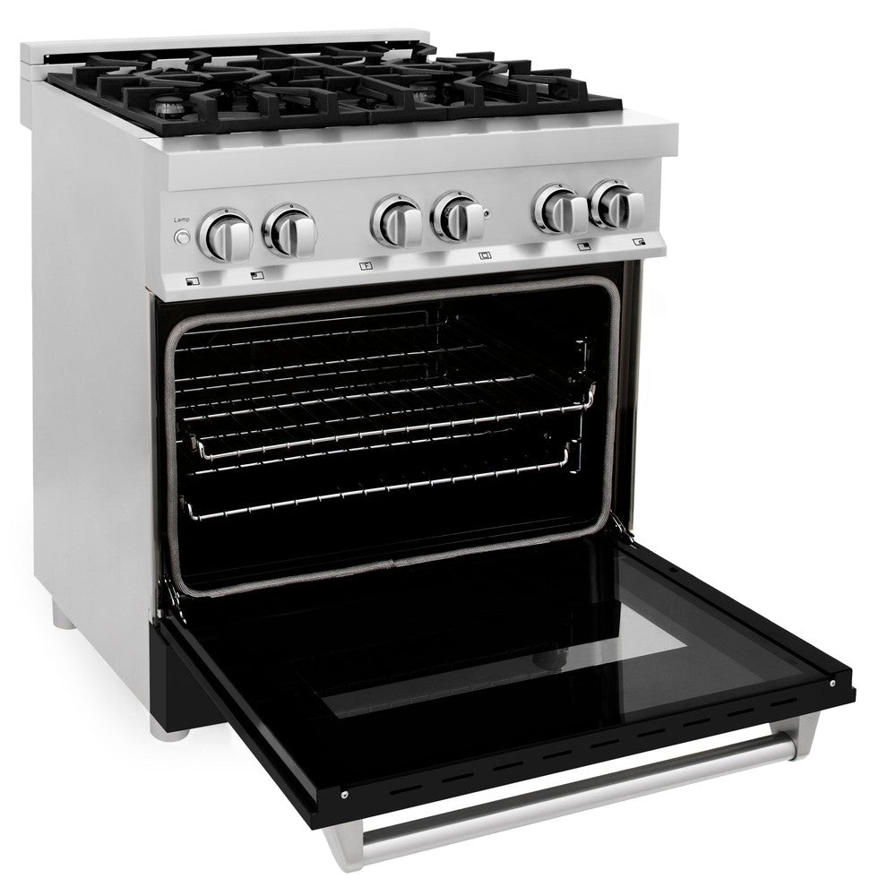 ZLINE 30-inch 4.0 cu.ft Stainless Steel Dual Fuel Range with 4-Burner Gas Cooktop & Convection Oven - Matte Black Door (RA BLM 30) - Perfect for Modern Kitchens & Professional Cooking