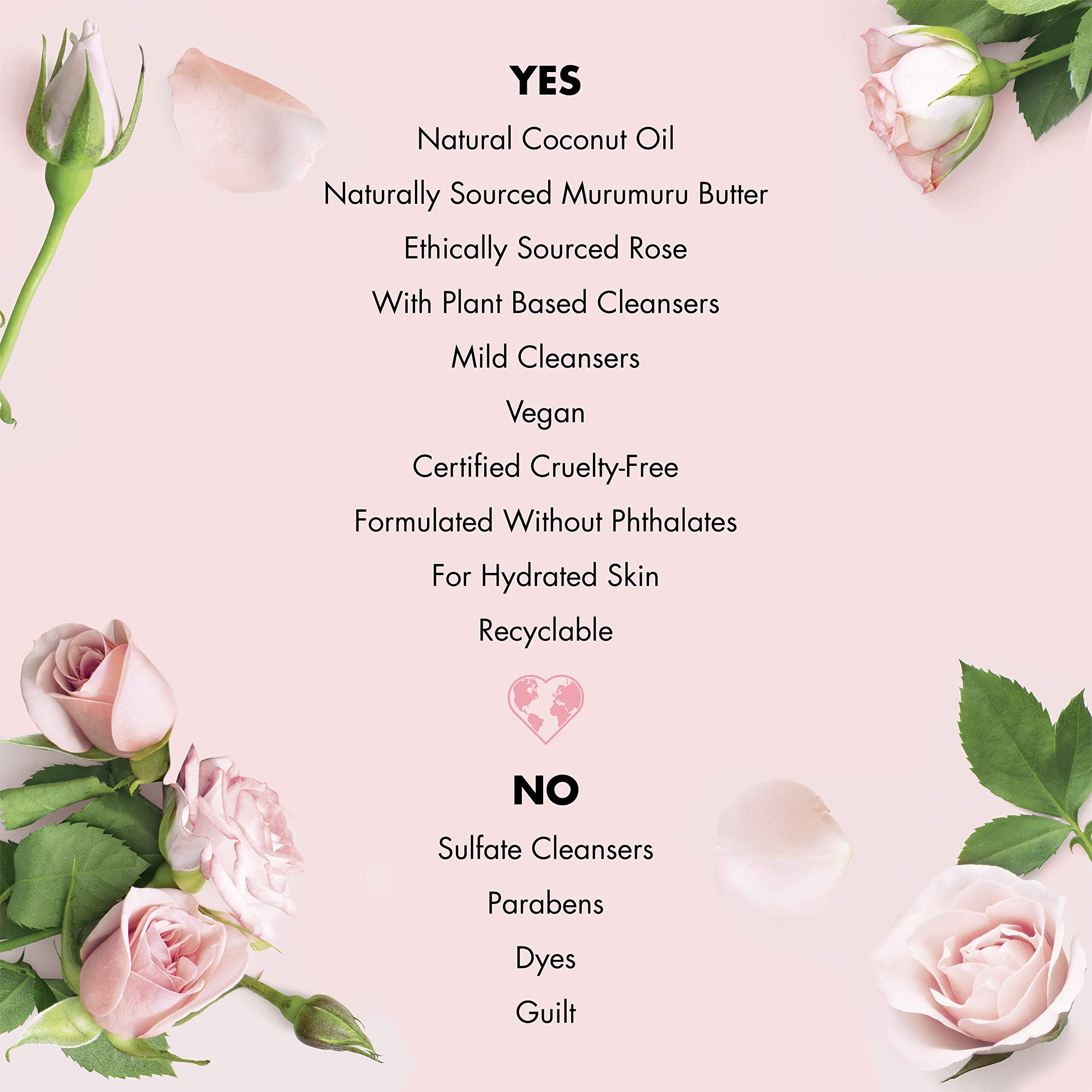 Love Beauty And Planet Bountiful Moisture Body Wash with Murumuru Butter | Silicone-Free, Paraben-Free, Vegan | Hydrating & Cleansing for Soft Skin | Rose Scent, 16 Fl Oz | Perfect for Daily Shower & Self-Care Routine