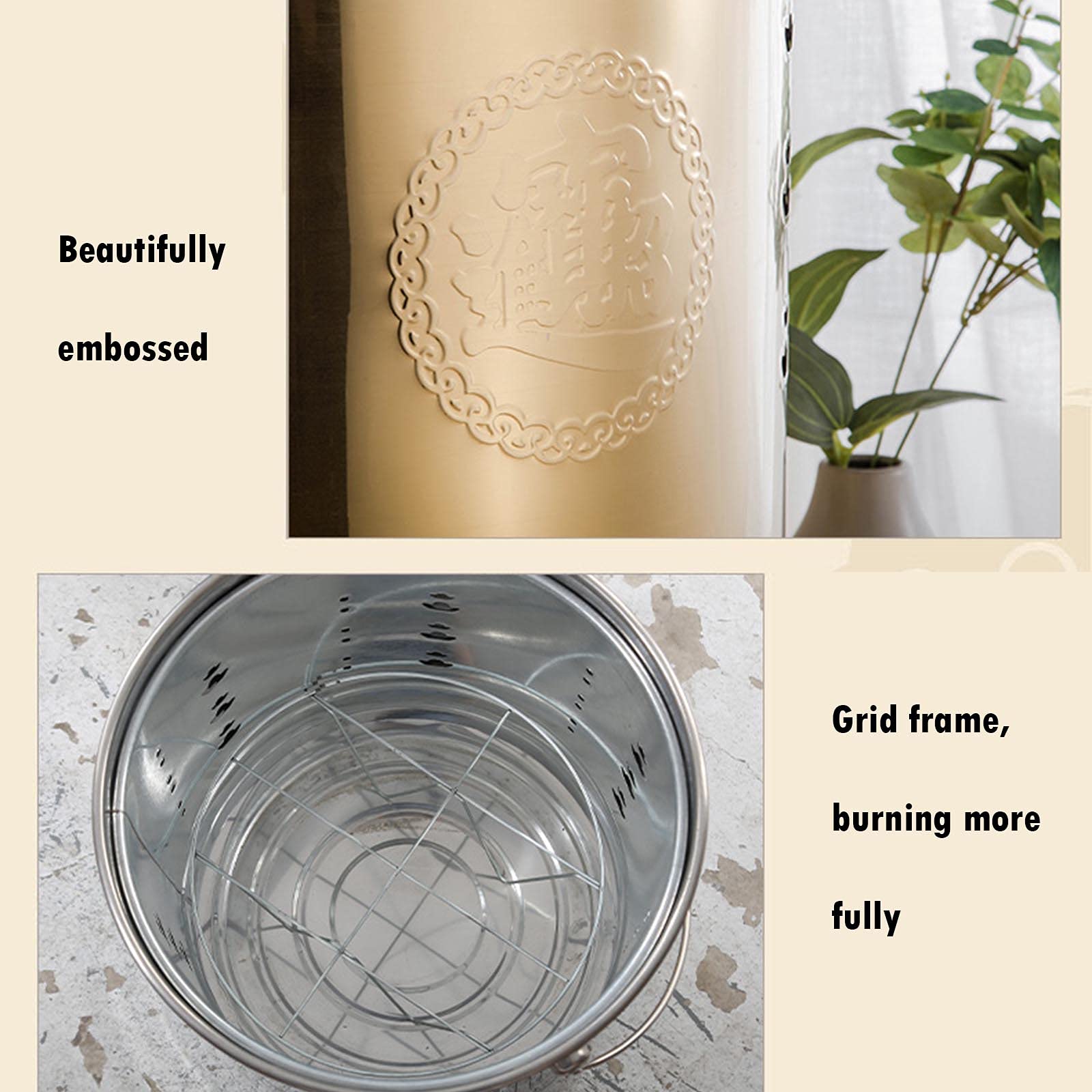 Portable Stainless Steel Burning Barrel - Metal Incinerator with Grid Bracket & Fire Hook for Garbage, Paper, Leaves | Outdoor Camping, Yard Waste, Bonfire, and Emergency Burning