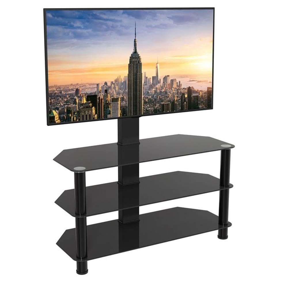 AVF Black Steel and Glass TV Stand with Mount for 60 Inch Flat Screen TVs - Perfect for Living Room, Bedroom, or Home Theater Setup