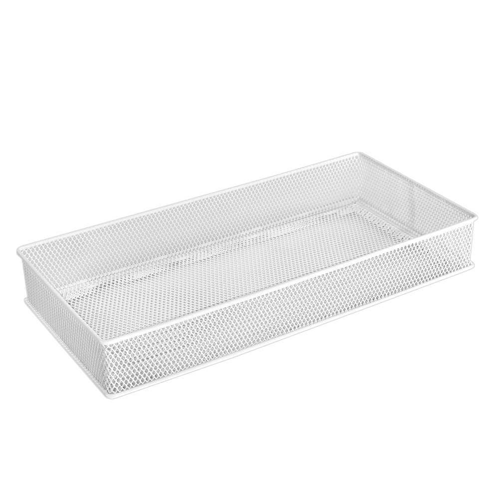 White Mesh Drawer Organizer Bins - 6x12x2 Inch Storage Baskets for School Supplies, Office Desktop & Cabinet Organization (Set of 6) - Perfect for Classroom, Home Office & Closet Storage Solutions