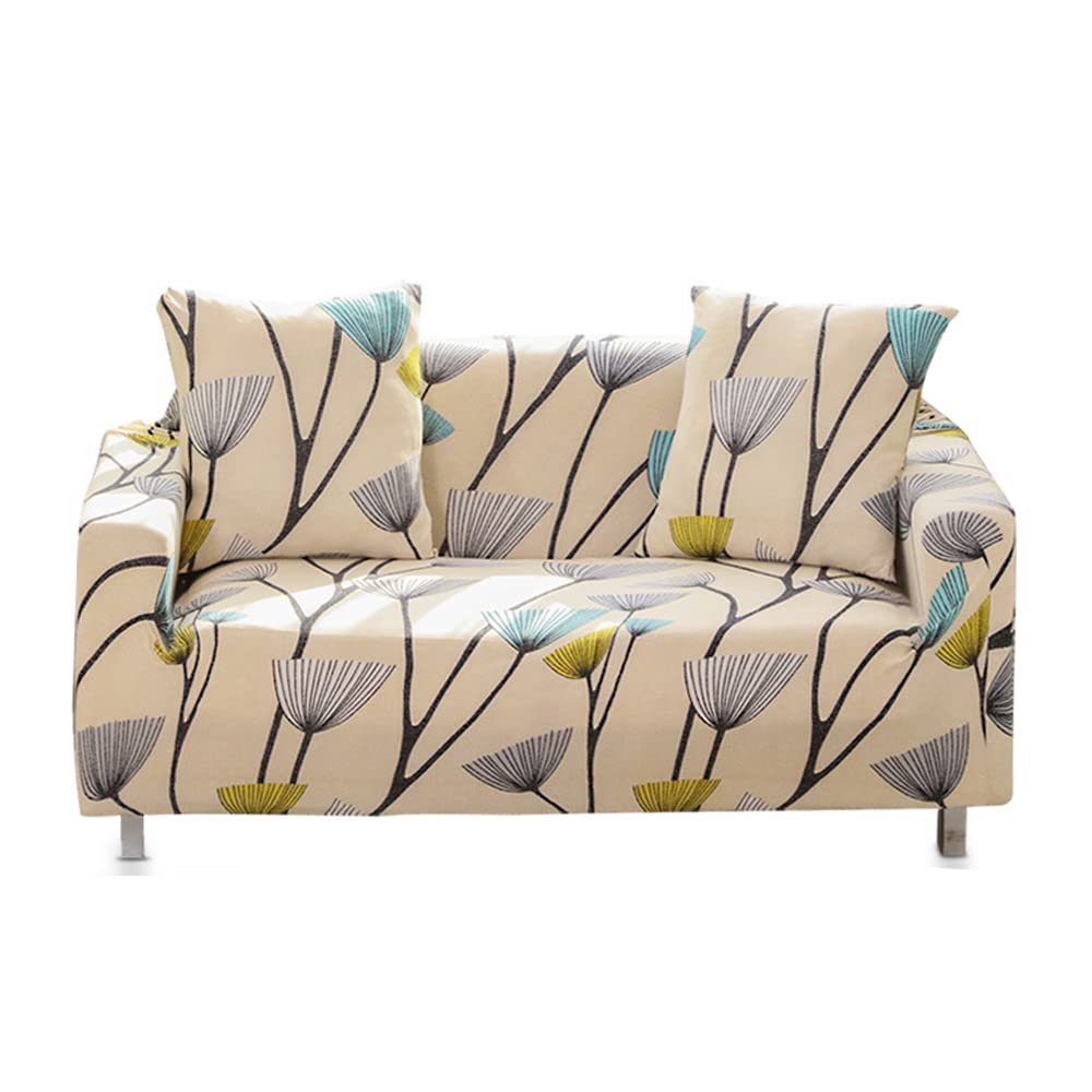 Shukii Printed Stretch Sofa Slipcover - Non-Skid Foam Backing with 1 Pillowcase (Flower Series 2, 1-Seater 30-52 inch) - Perfect for Living Room, Apartment & Home Decor Protection