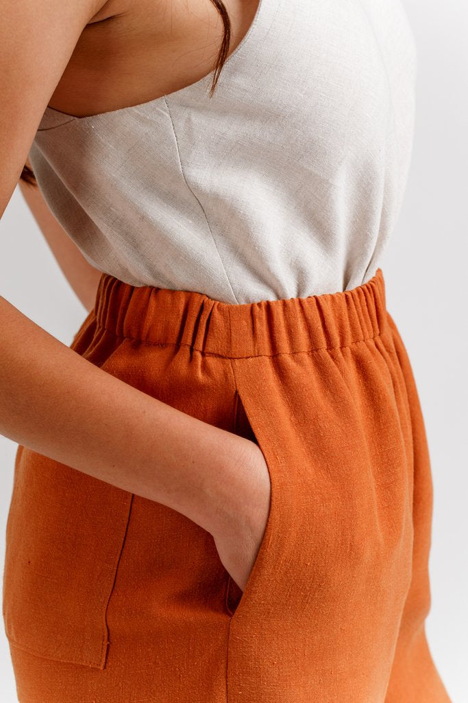 Megan Nielsen Opal Trousers & Shorts - Women's High Waist Linen Pants & Summer Shorts for Casual Wear, Office, and Travel