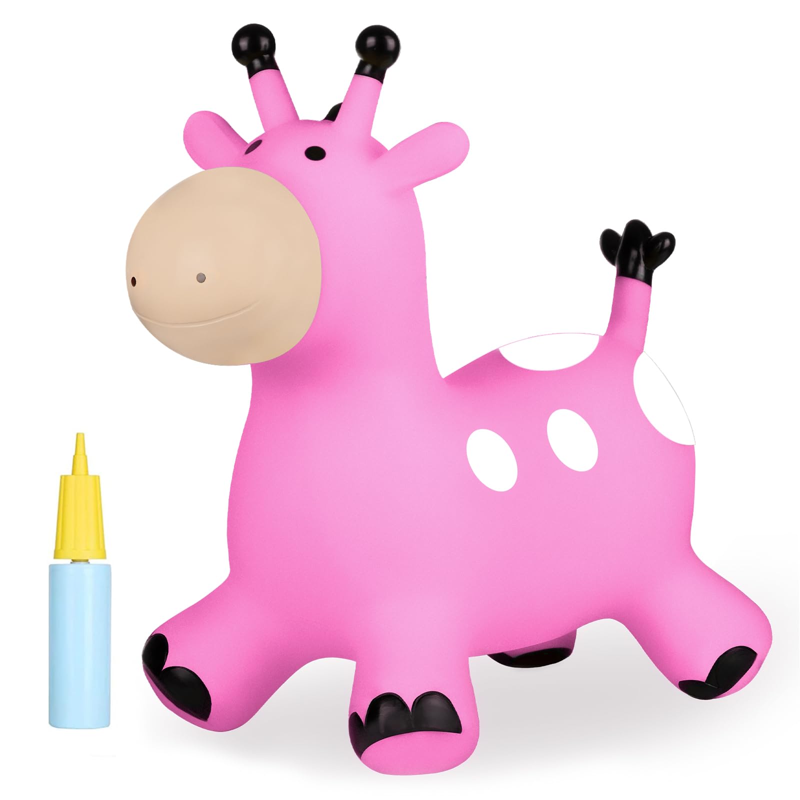 INPANY Giraffe Pink Bouncy Horse Hopper - Inflatable Jumping Toy for Toddlers Ages 2-4 | Indoor & Outdoor Ride-On Animal Hopper | Fun Birthday Gift for 18-24 Month Old Boys & Girls | Perfect for Playtime, Parties, and Backyard Activities