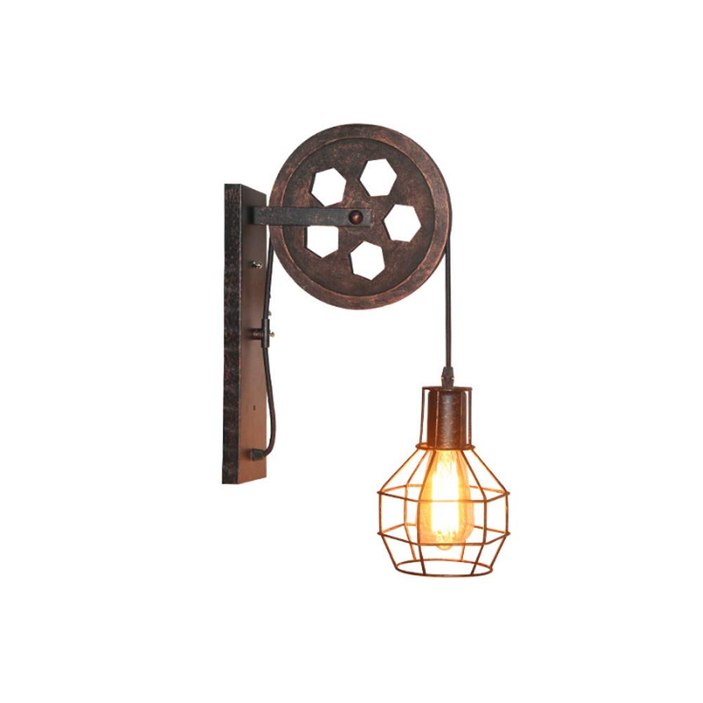 Industrial Wind Retro Wall Lamp with E27 Base - Vintage Pulley Wall Light for Living Room, Bedroom & Corridor - Creative Reading Light & Home Decor