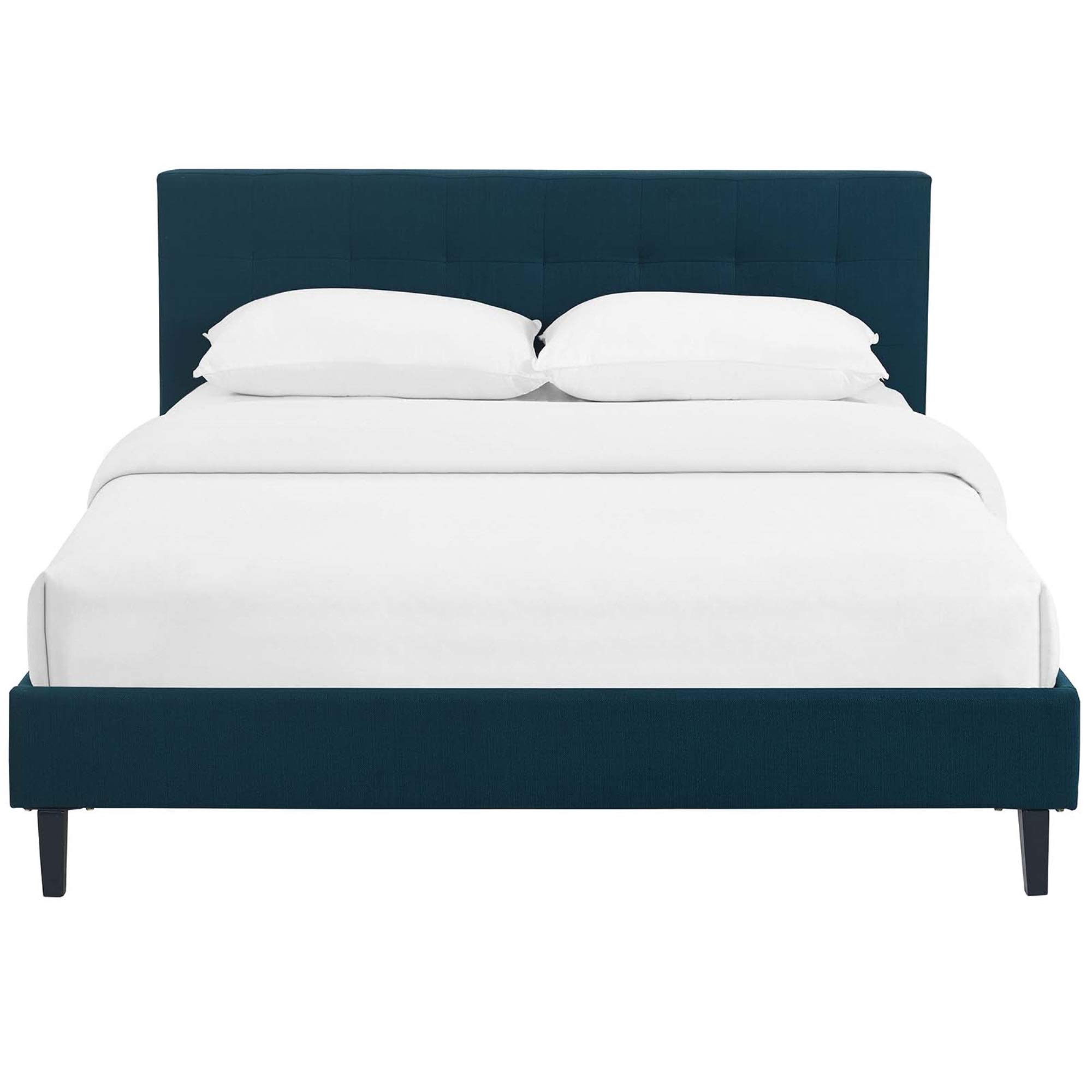 Linnea Platform Bed Frame - Elegant Upholstered Polyester Fabric with Tufted Headboard | Solid Wood Legs & Slatted Support | No Box Spring Needed | Full Size Bed Frame for Queen Mattress | 1300 lbs Weight Capacity | Perfect for Modern Bedrooms, Guest Rooms & Apartments