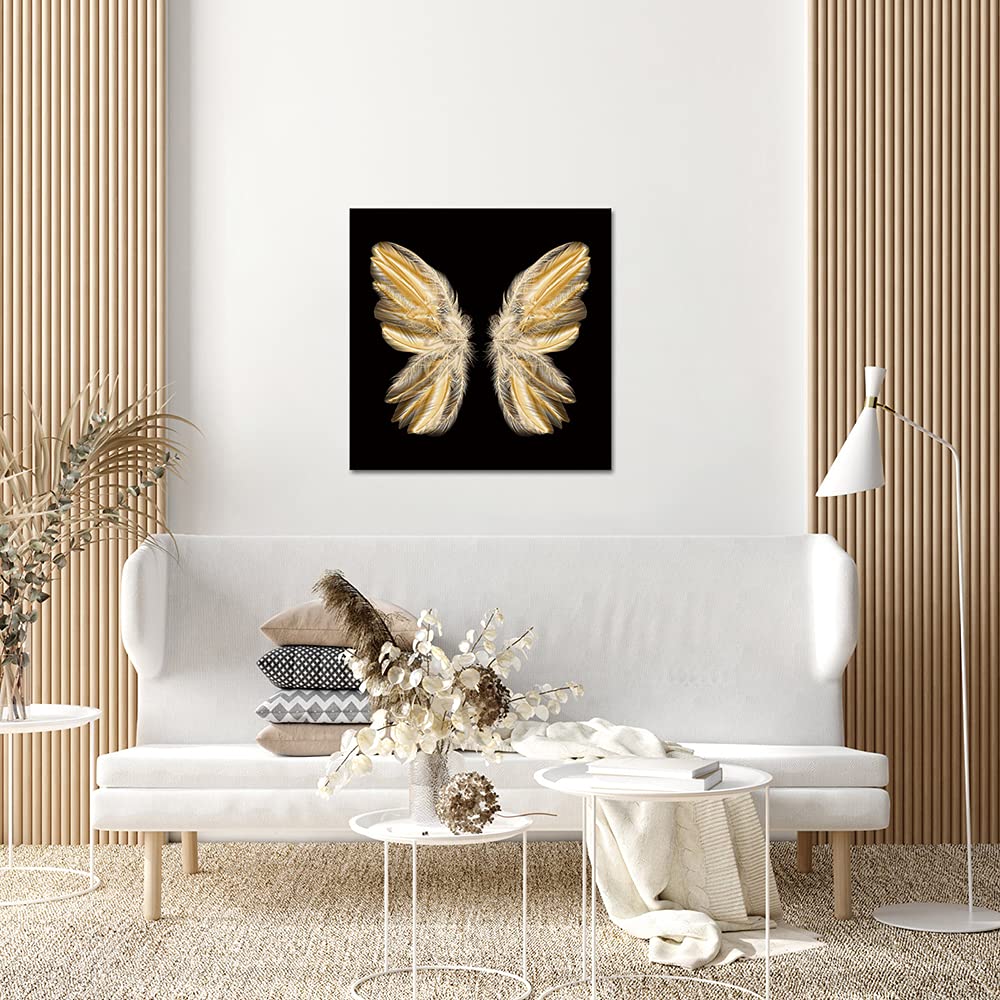 Canvbay Black & Gold Abstract Butterfly Angel Wings Canvas Wall Art - 24x24 Inch Modern Fashion Painting for Bedroom, Girl's Room Decor | Perfect for Nursery, Living Room & Home Office Wall Decor