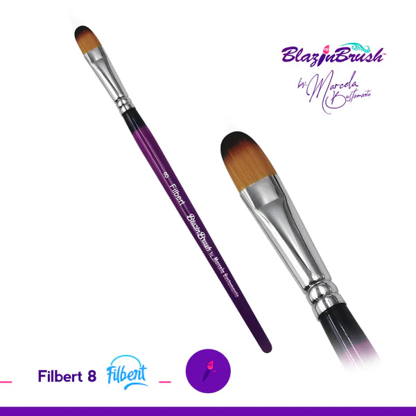 Blazin Brush Filbert 8 - Professional Artist Paint Brush for Oil & Acrylic Painting - Perfect for Canvas, Wood & Fabric Art Projects