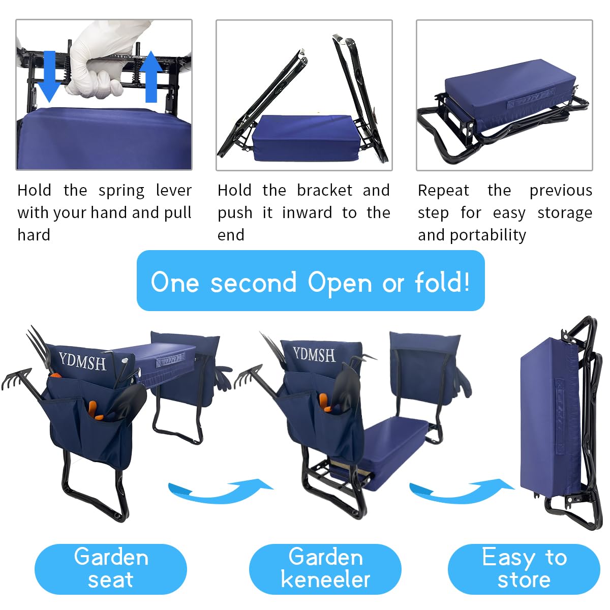 Heavy Duty Foldable Garden Kneeler and Seat - Extra Wide Gardening Bench for Seniors, Kneeling Stool with Comfortable Cushion - Perfect for Planting, Weeding, and Outdoor Gardening Activities