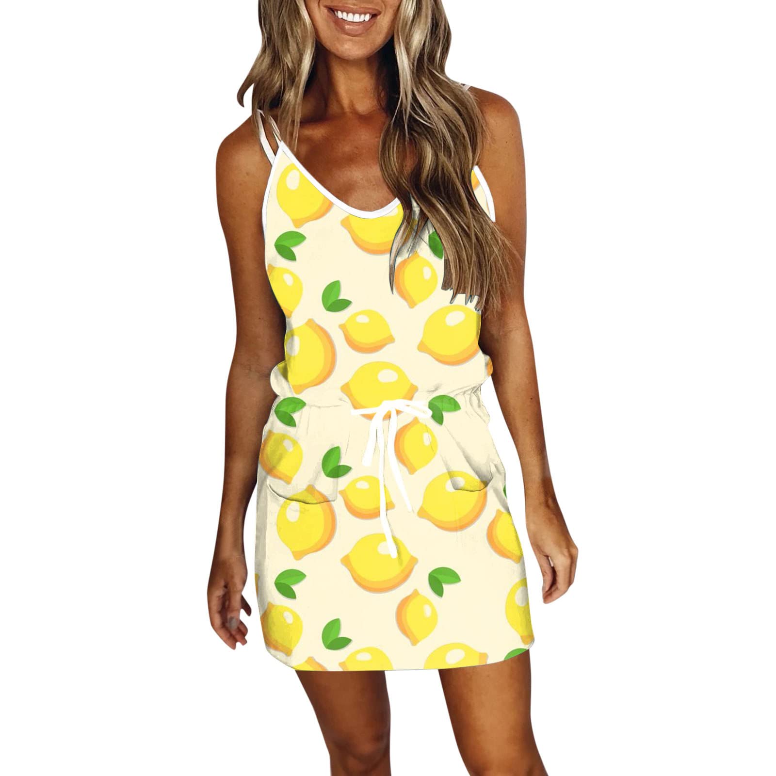 KKJJ Women's Summer Dresses 2023 - Sleeveless V-Neck Spaghetti Strap Mini Dress with Pockets | Casual Beach Wear, Vacation Outfits & Summer Party Dresses
