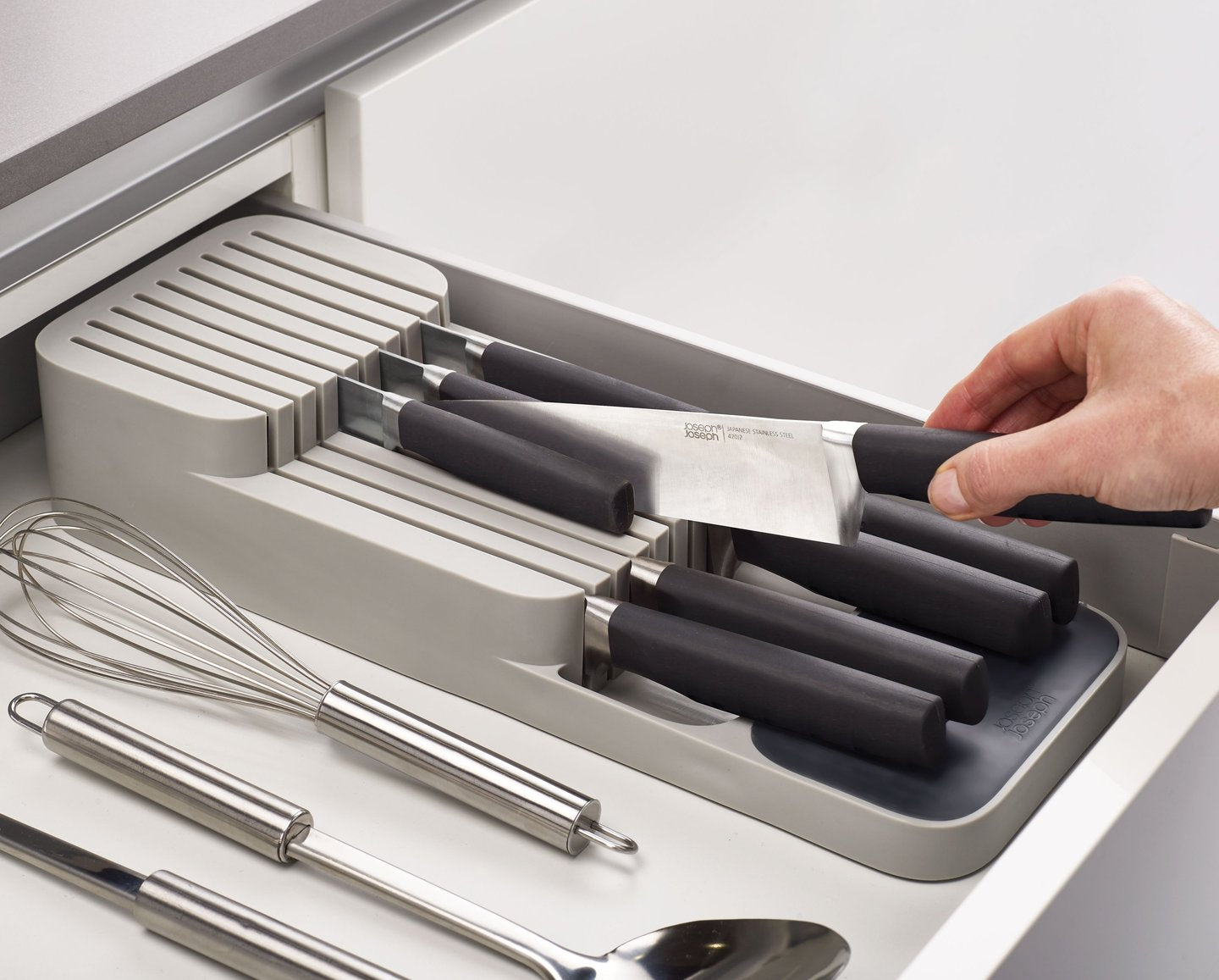 DrawerStore Compact Knife Organizer - 3-Tier Expandable Kitchen Knife Holder for Chef, Butcher & Home Use - Perfect for Drawer Storage & Countertop Organization