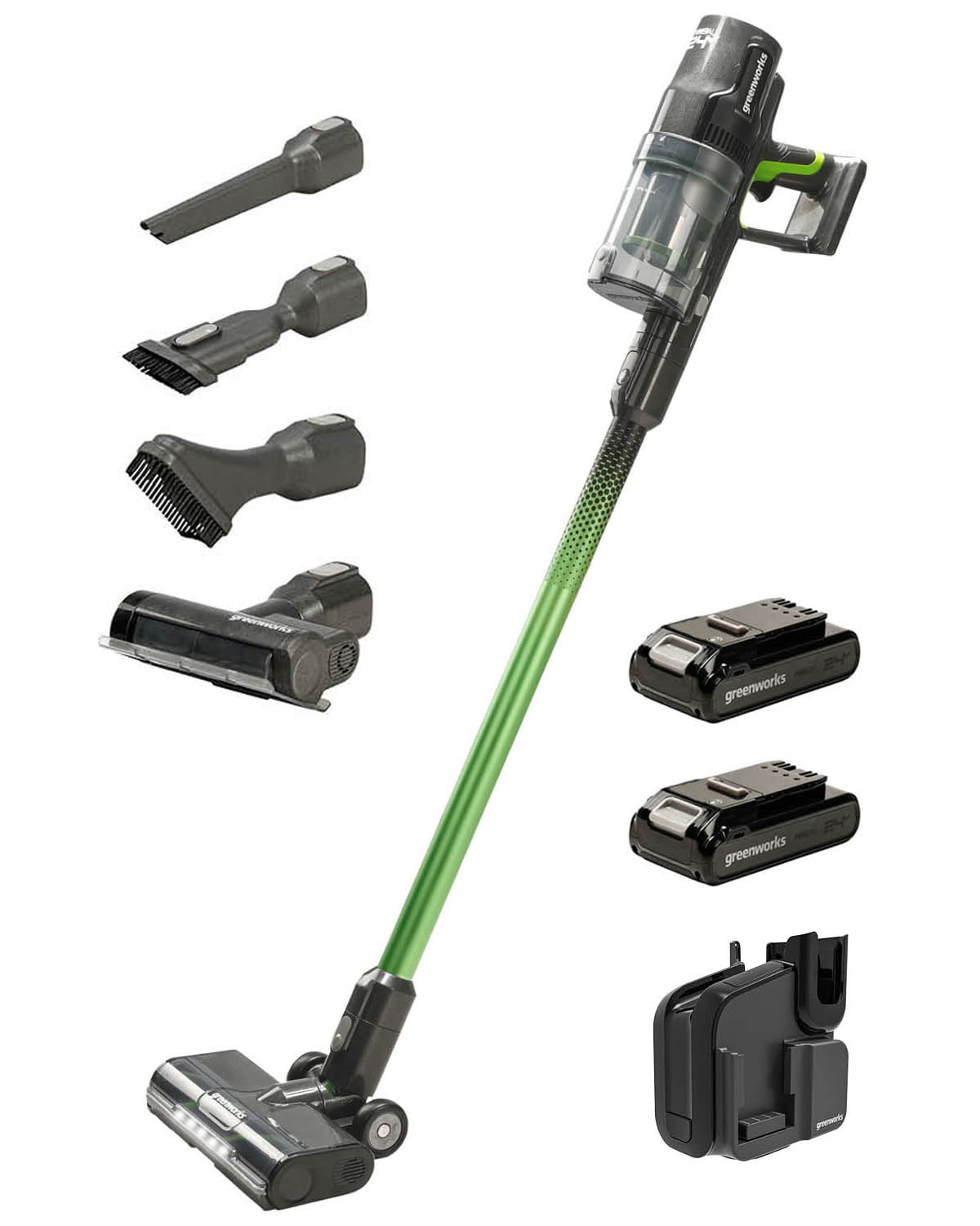 Greenworks 24V Brushless (500W) Cordless Stick Vacuum Cleaner with Super Charger & Extra 21700 Battery - Powerful Lightweight Cleaning for Hardwood Floors, Carpets, and Pet Hair