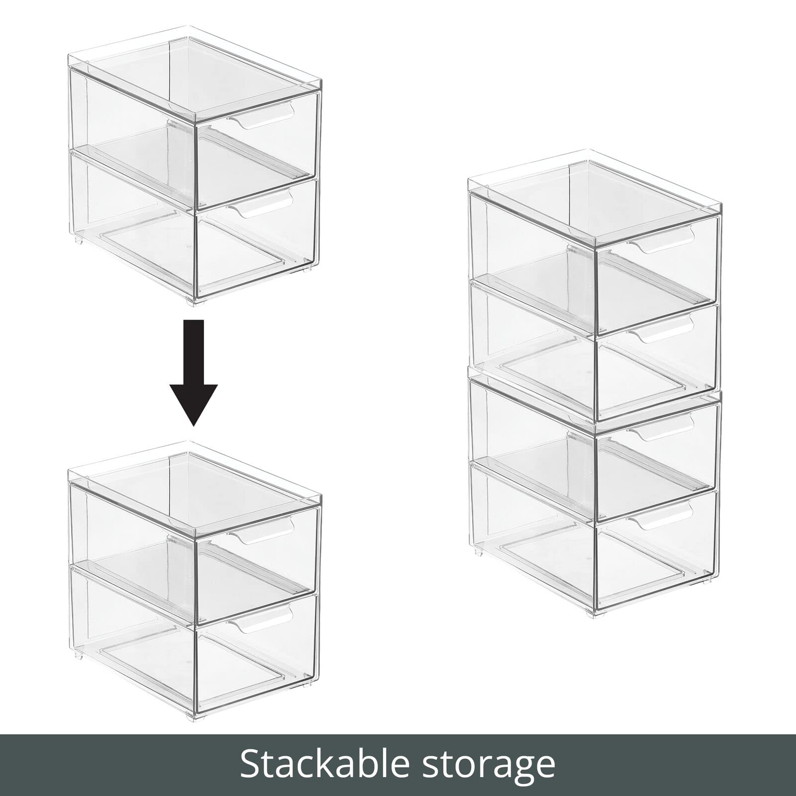 mDesign Stackable Storage Containers with 2 Pull-Out Drawers - Clear Plastic Organizer Bins for Closet, Bedroom & Entryway - Lumiere Collection 2-Pack - Perfect for Clothes, Linens & Seasonal Storage