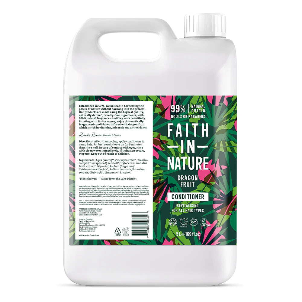 Faith In Nature Dragon Fruit Conditioner Refill 5L - Vegan Hair Care for Dry & Damaged Hair - Hydrating & Nourishing - Perfect for Salons & Eco-Conscious Homes