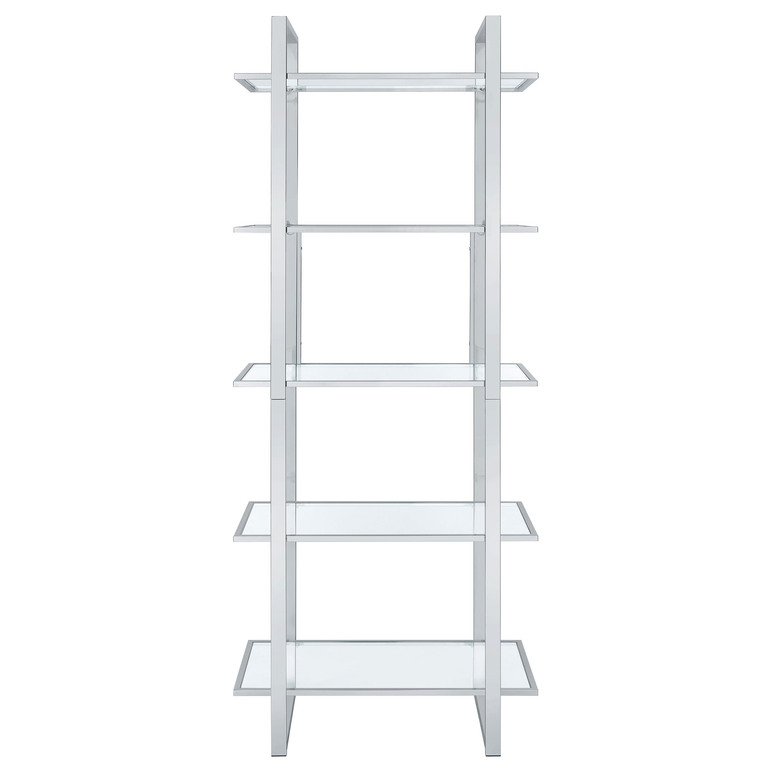 Coaster Home Furnishings Hartford Glass Shelf Bookcase with Chrome Frame - Modern Display Shelf for Living Room, Bedroom or Office Storage