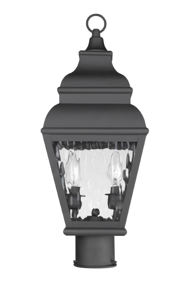 Exeter 2-Light Outdoor Post Lantern - Handcrafted Solid Brass Candelabra Base with Clear Water Glass - Medium Black Finish 120V - Perfect for Garden, Patio, Pathway and Exterior Post Lighting