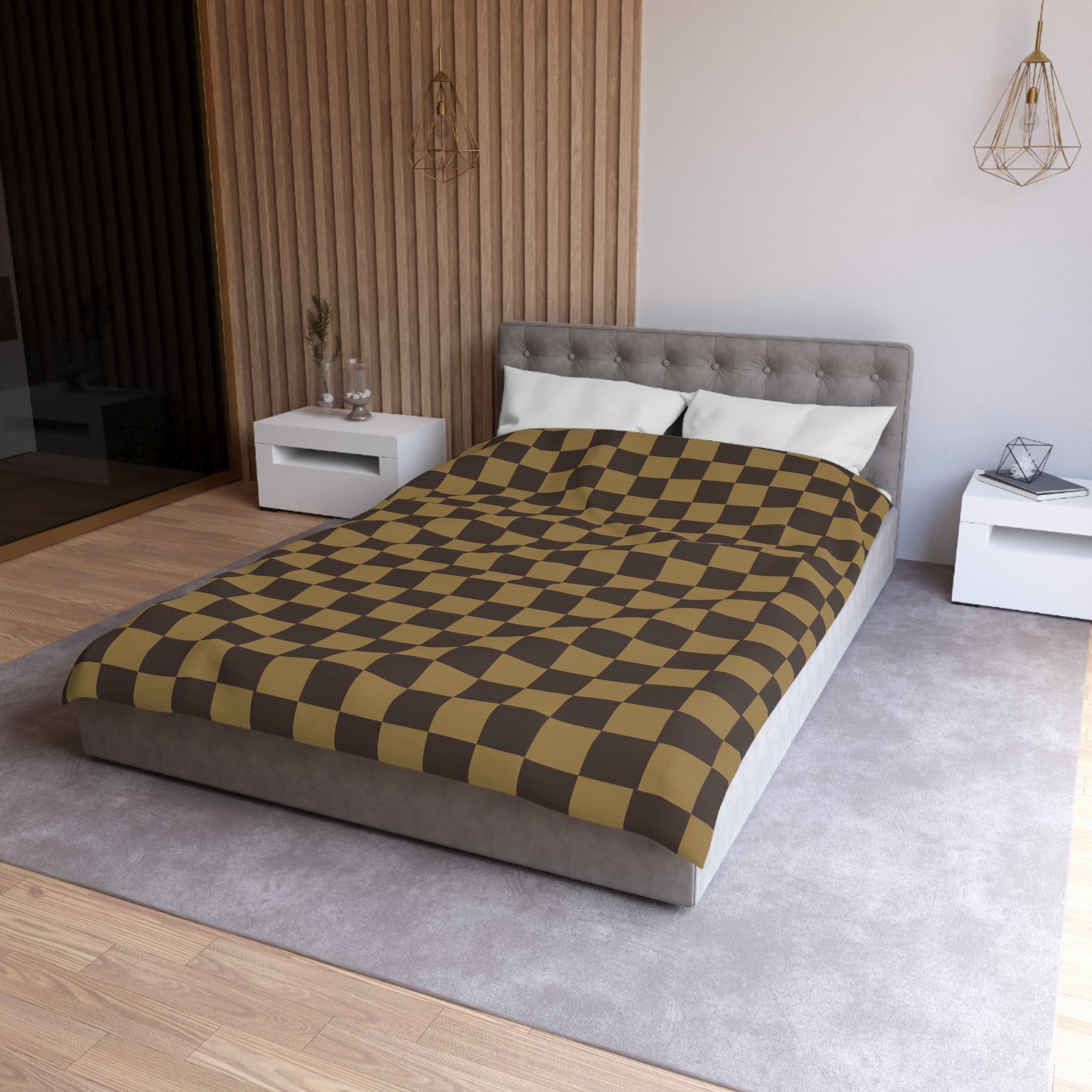 LV-Inspired Checkered Brown Microfiber Duvet Cover Set - Queen, King, Full, Twin Size - Soft Luxury Bedding for Modern Bedroom Decor