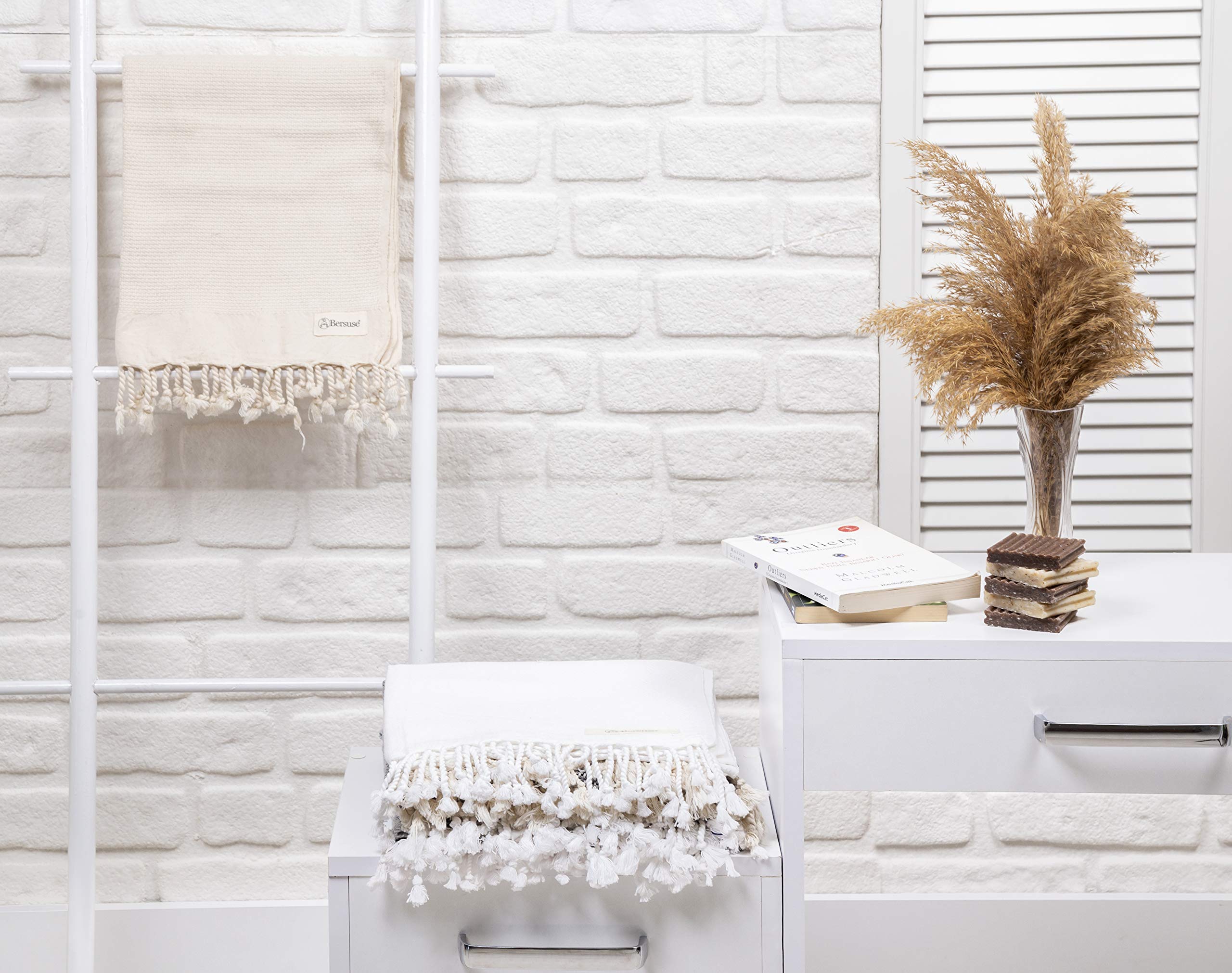 Bersuse 100% Cotton Turkish Bath Towels - Ultra Absorbent & Quick-Drying Hand Towels for Bathroom, Kitchen & Spa - Soft Face, Hair & Hand Towels Set of 6 (23x43 Inches, White) - Perfect for Home, Hotel & Gym Use