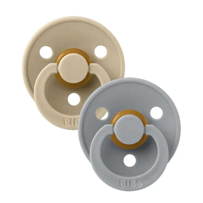 Bibs Original Color Collection Round Latex Pacifier 2-Pack (Sand & Cloud) - Soothing Baby Pacifiers for Newborns & Infants - Perfect for Daycare, Travel & Bedtime Comfort