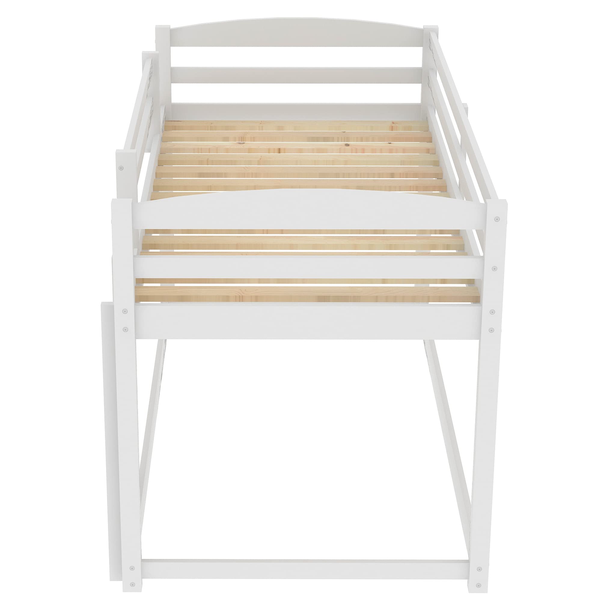 TOPAMZER Twin Over Twin Bunk Bed with Ladder - Solid Pine Wood Low Profile Bed Frame with Safety Guardrails for Kids & Teens - No Box Spring Required (White) - Perfect for Small Bedrooms, Dorms & Shared Kids' Rooms
