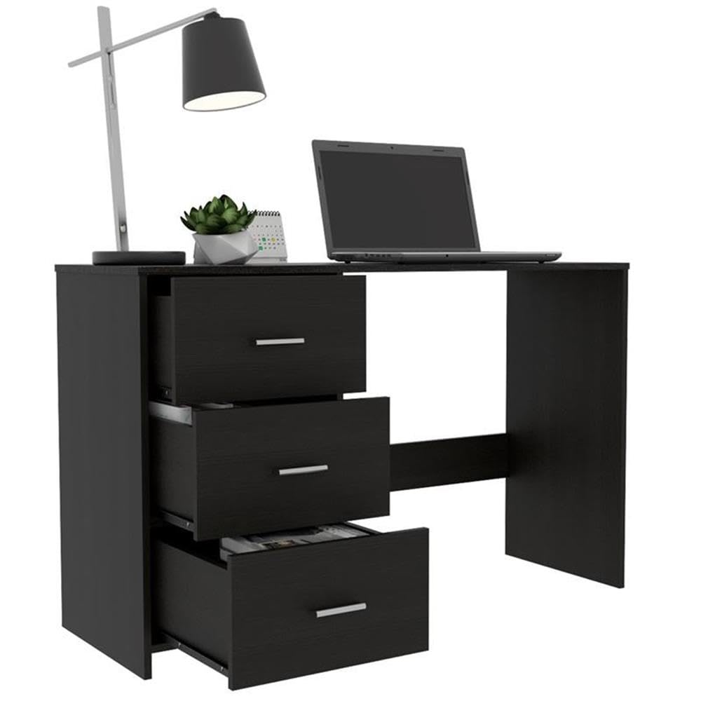 TUHOME Classic Black Computer Desk with 3 Drawers - Sturdy Home Office Desk for Study, Work & Gaming