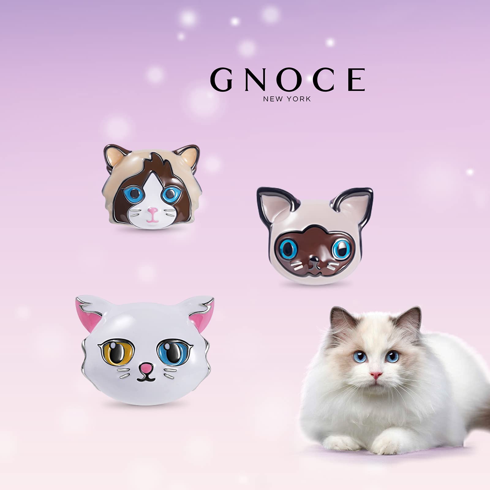 GNOCE Sterling Silver Persian Cat Charm Bead for Bracelet & Necklace - Elegant Jewelry Gift for Women, Wife, Cat Lovers | Perfect for Birthdays, Anniversaries & Everyday Wear