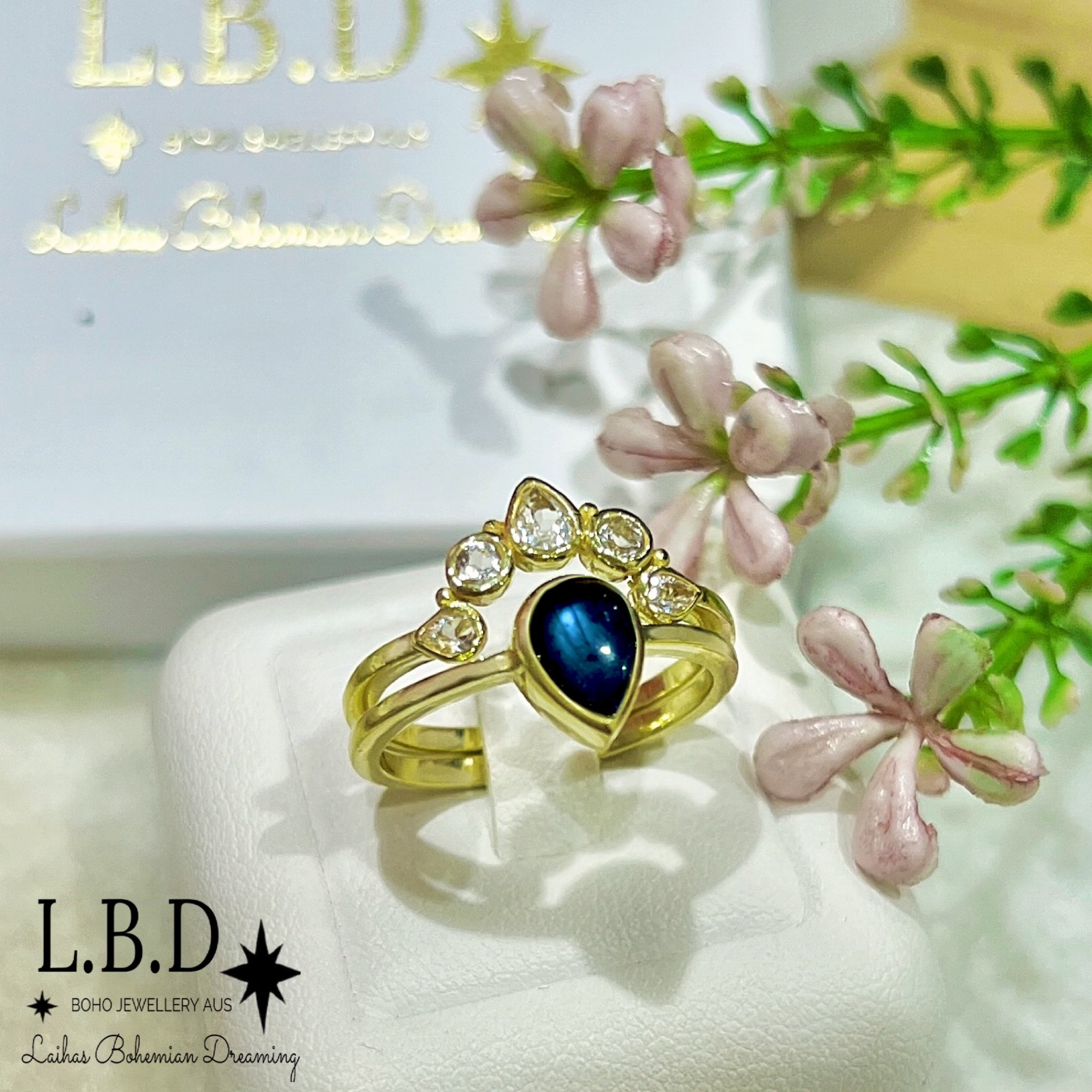 Laihas Queen of Cups Gold Topaz & Labradorite Ring Set – Elegant Jewelry for Women, Perfect for Gifts, Parties & Special Occasions