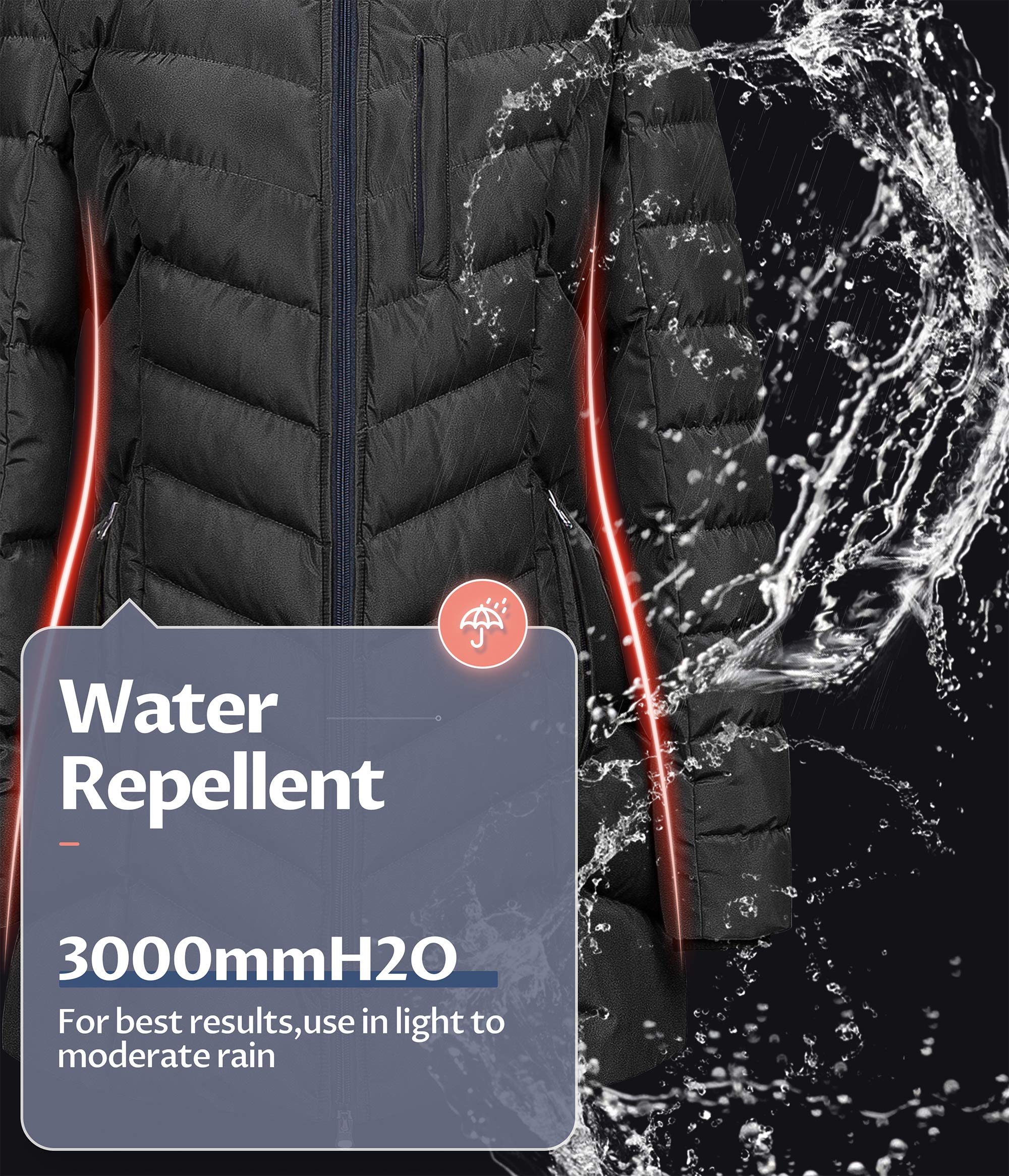 CREATMO Women's Winter Hooded Puffer Jacket - Waterproof, Warm Long Coat Parka for Cold Weather - Perfect for Outdoor Activities, Snowboarding & Daily Winter Wear