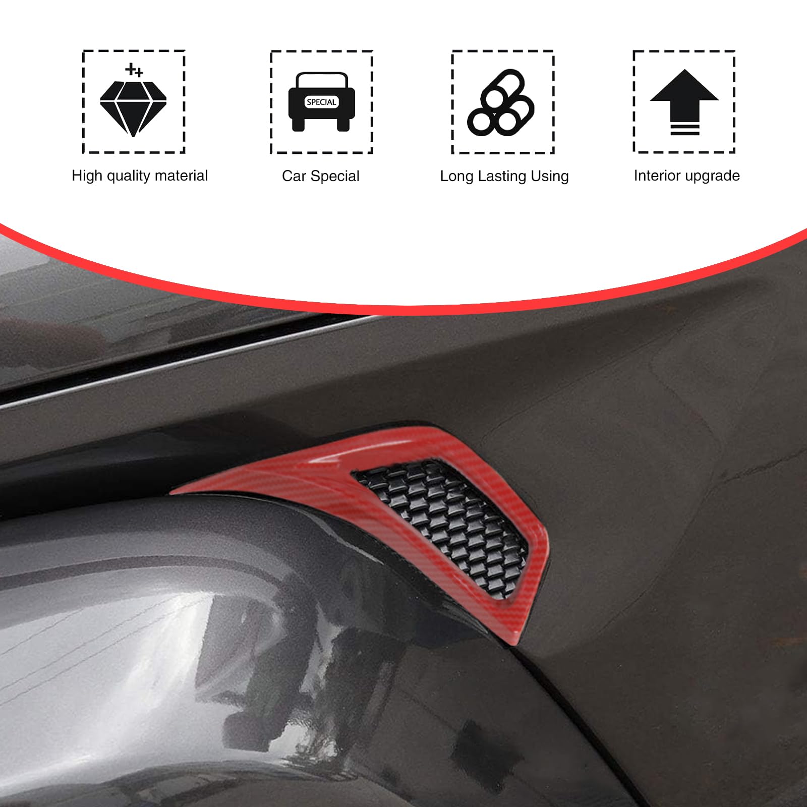 Fogfar 2PCS ABS Car Fender Air Vent Cover Trim Strip - Carbon Fiber Red Wheel Arch Side Air Outlet Patch for 2018-2021 Jeep Wrangler JL & Gladiator JT | Off-Road Protection & Style Upgrade