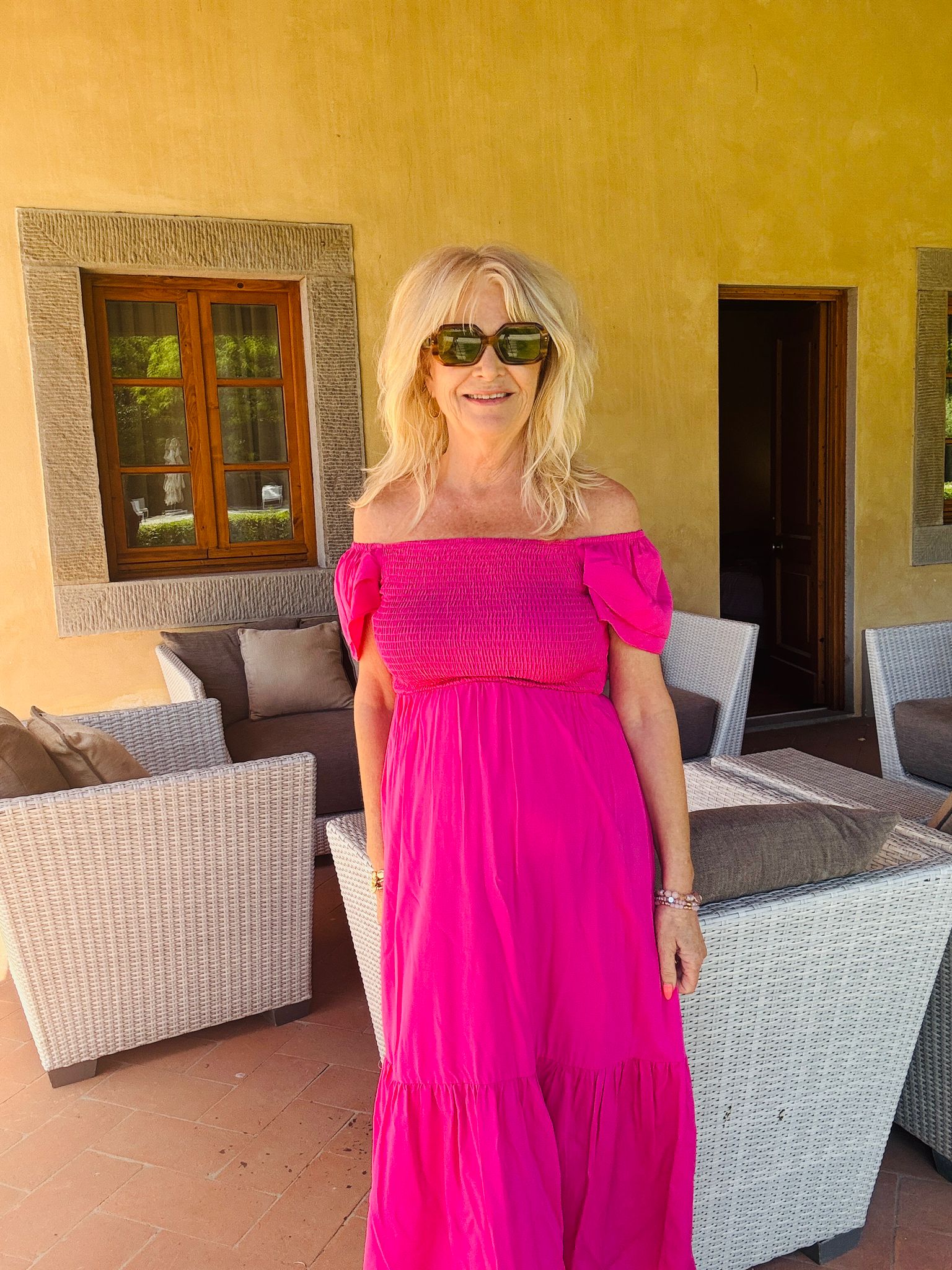 Bardot Women's Smock Midi Dress in Fuchsia - Flowy Boho Chic Summer Dress for Beach, Vacation & Casual Outings