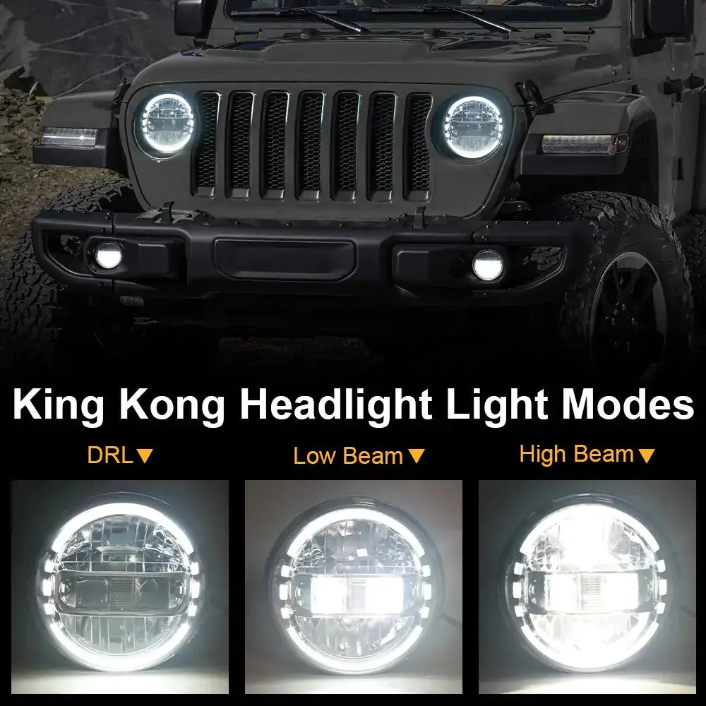 LOYO® 7 Inch LED King Kong Headlights with Huge C-Shaped Tail Lights Combo - High Performance Off-Road Lighting for Trucks, Jeeps & ATVs - Perfect for Night Driving, Off-Road Adventures & Vehicle Customization