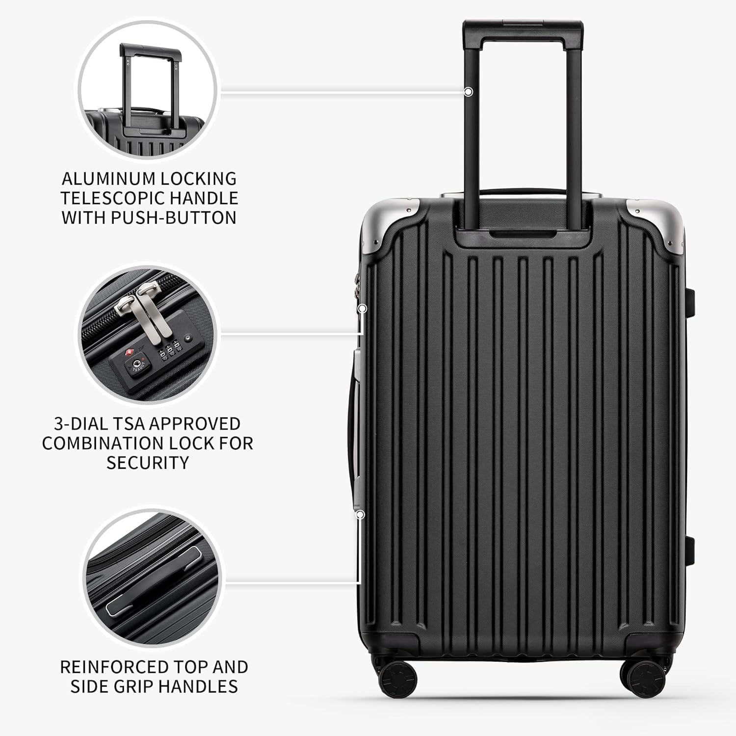 LEVEL8 Grace 3-Piece Hardshell Luggage Set with Spinner Wheels & TSA Lock - 20